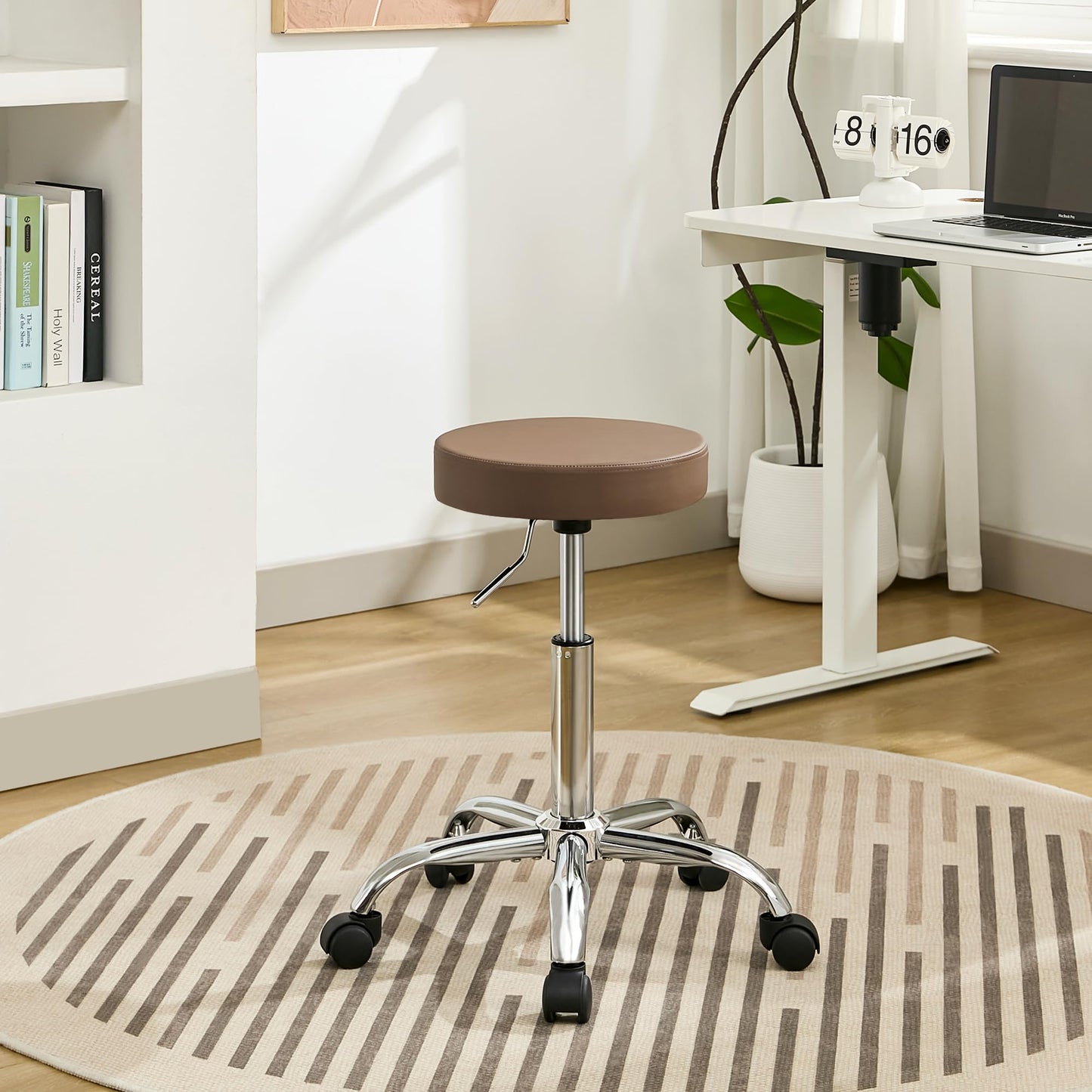 FIRAVOE Backless Rolling Office Stool, Adjustable Swivel Work Chair with Wheels, 49.5–67.6 cm Height