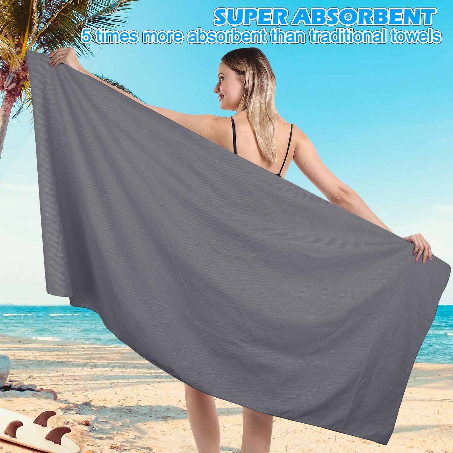 Zocipro Microfibre Beach Towel for Adults, 180x80cm with Mesh Bag