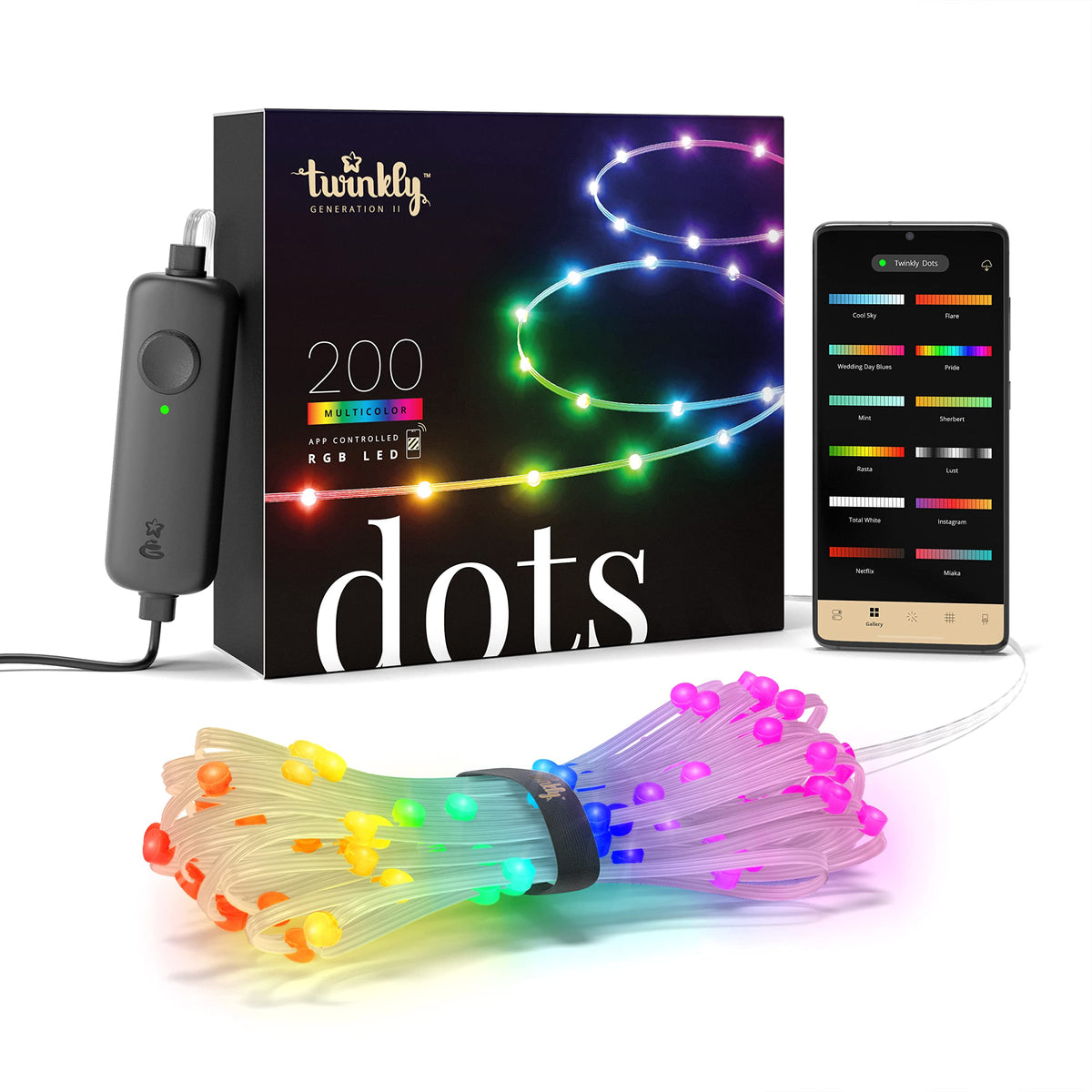 Twinkly Dots 10m, Flexible RGB LED Strip, in- and Outdoor, Compatible with Alexa and Google Home, IP44, 16 M+ Colors, App Control, Transparent Wire,
