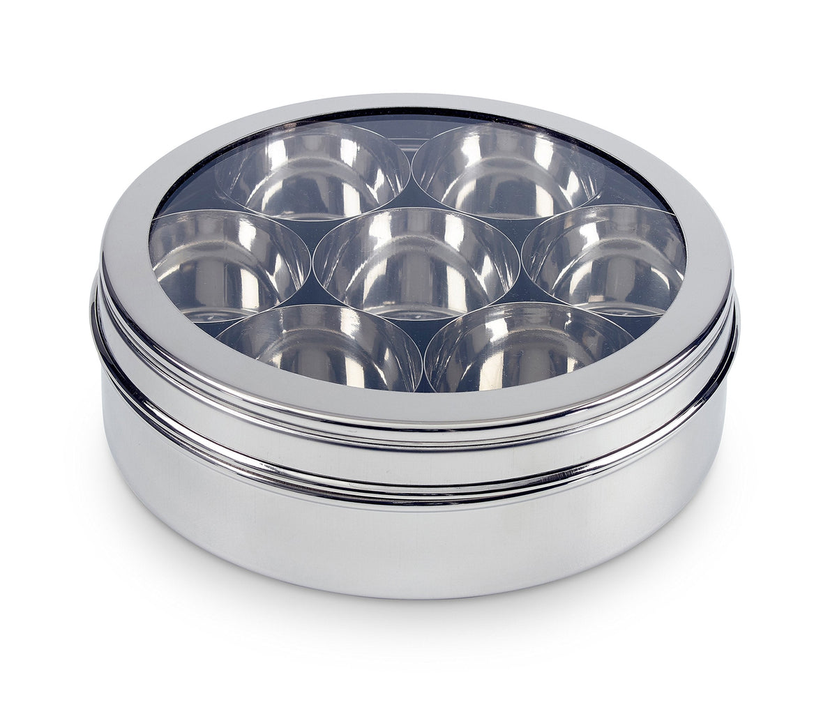 Zinel 7203 Stainless Steel Spice Box/Masala Dabba with 7 Comparments and Transparent Lid, 22cm, 22 cm , Silver