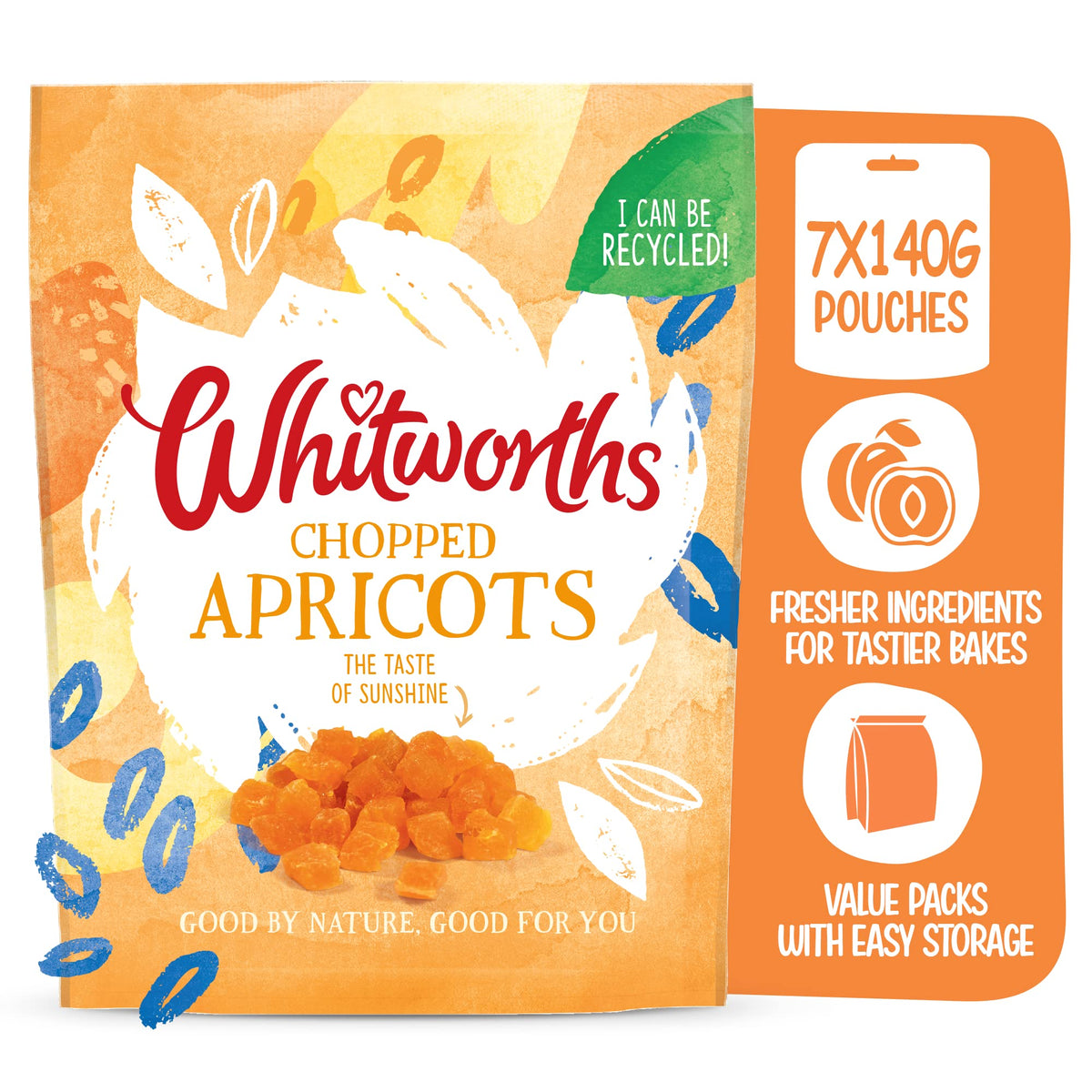 Whitworths Chopped Apricots | 7 x 140g | Perfect for Baking | Vegan, Gluten-Free | 1 of 5 a Day