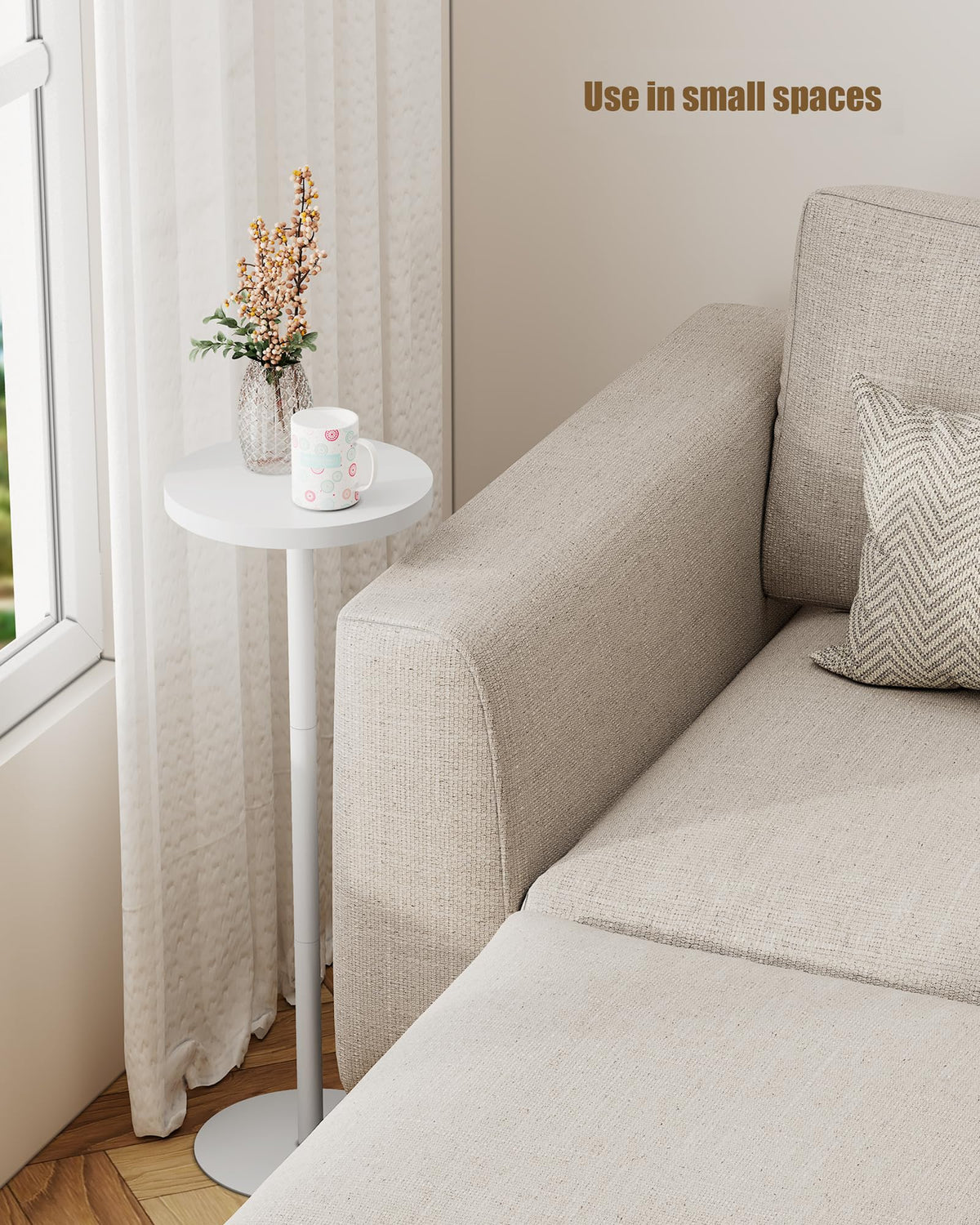TUTOTAK Tall Round Side Table, Small End Table, Set of 2, Drink Table, Pedestal Side Table, livingroom, White V1TB01BW0652EU