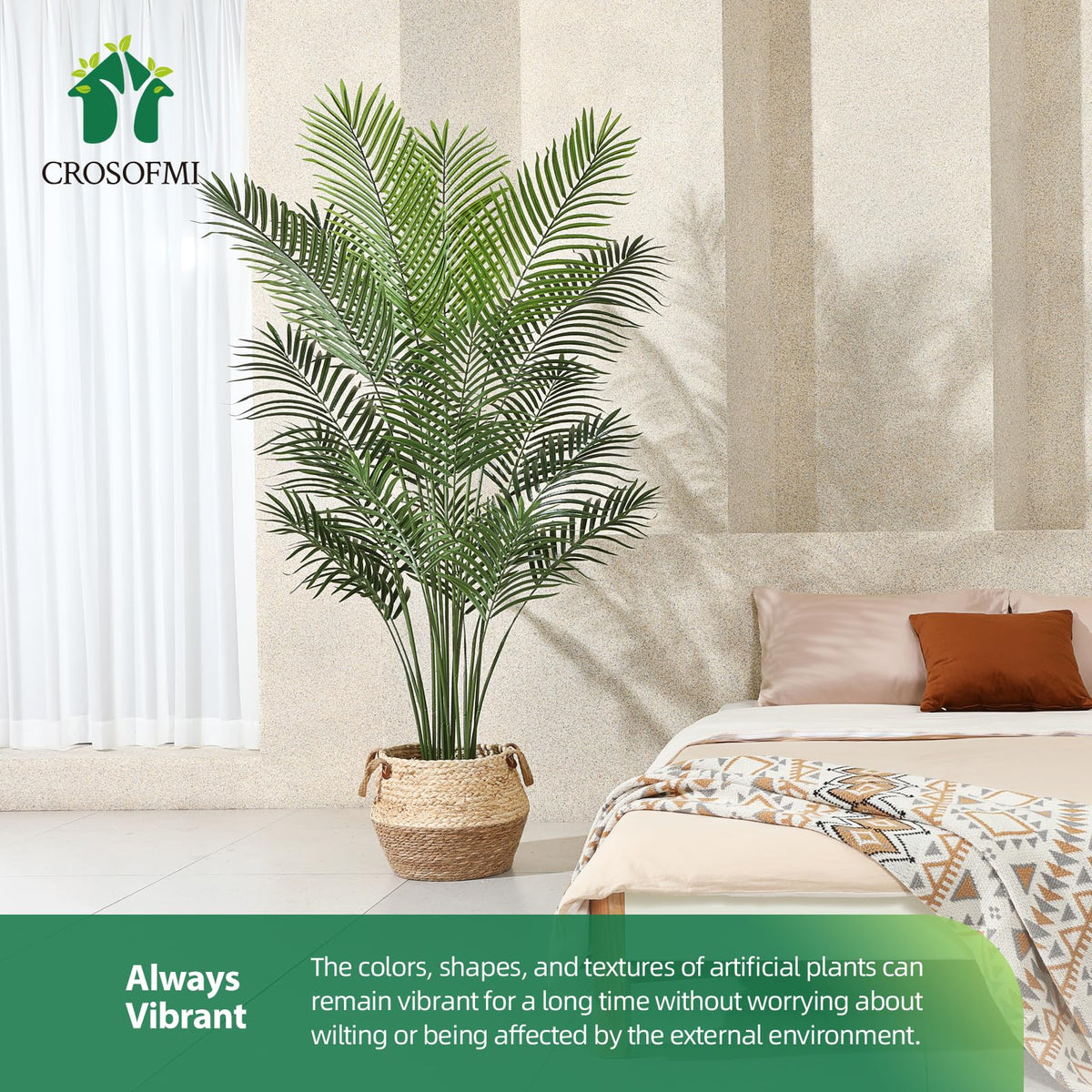 CROSOFMI Artificial Areca Palm Tree 170CM Fake Tropical Palm Plant,Perfect Faux Dypsis Lutescens Plants in Pot for Indoor Outdoor Home Office Garden