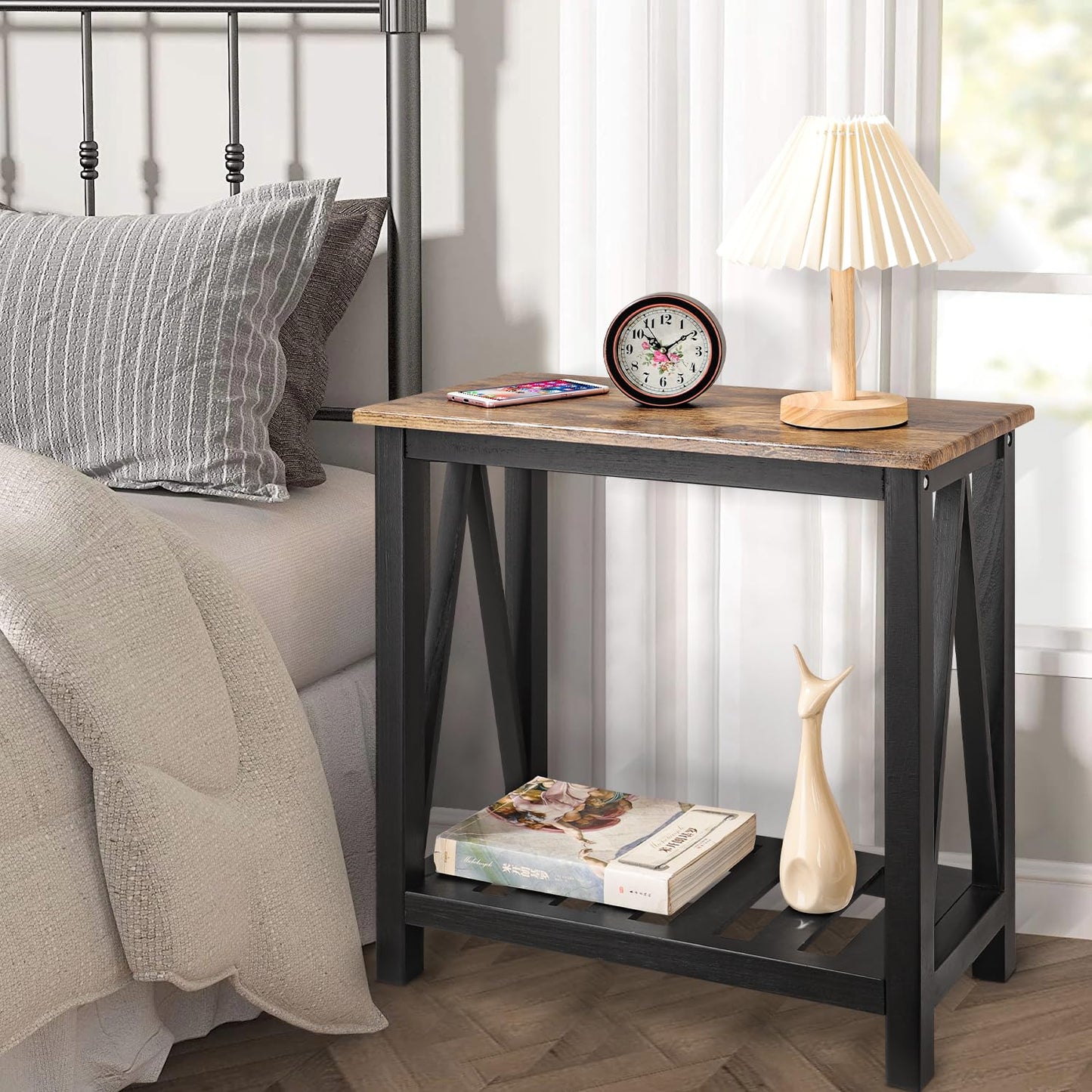 Narrow End table Rectangular Side Tables with Storage Shelf Small Sofa Table Industrial Nightstands Bedside Table for Small Spaces Living Room