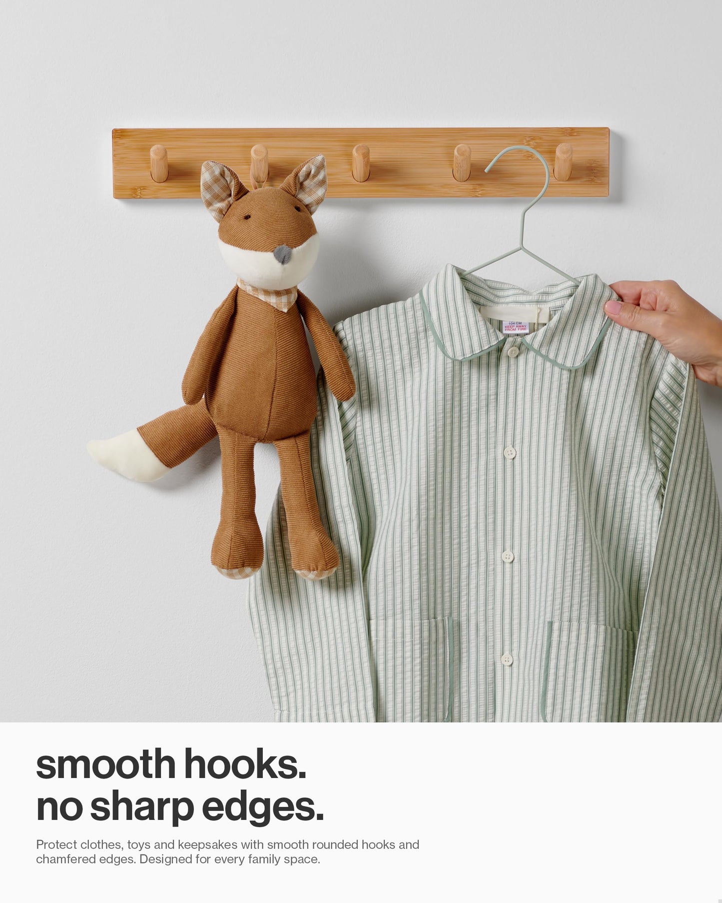 LARHN Wooden Wall-Mounted Coat Rack, 2-Pack - 5 Coat Hooks, 43cm
