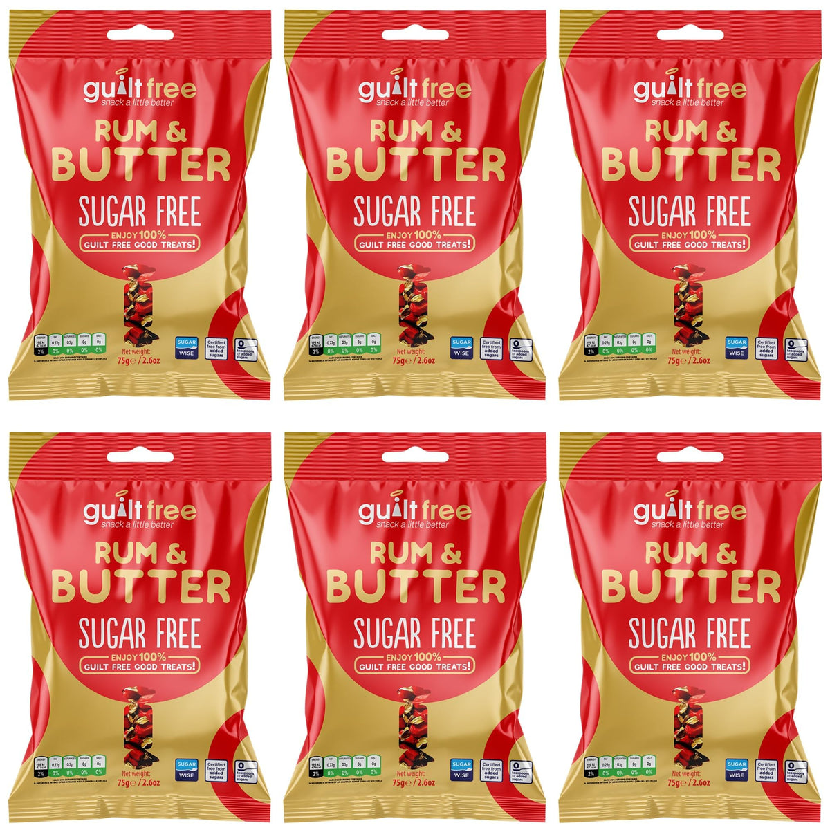 Guiltfree Sugar Free Rum & Butter Toffees Retro Classic Sweet Milk Chocolate Toffee Sweets | for Diabetic Gift Hamper Basket, Party Bags, Birthday