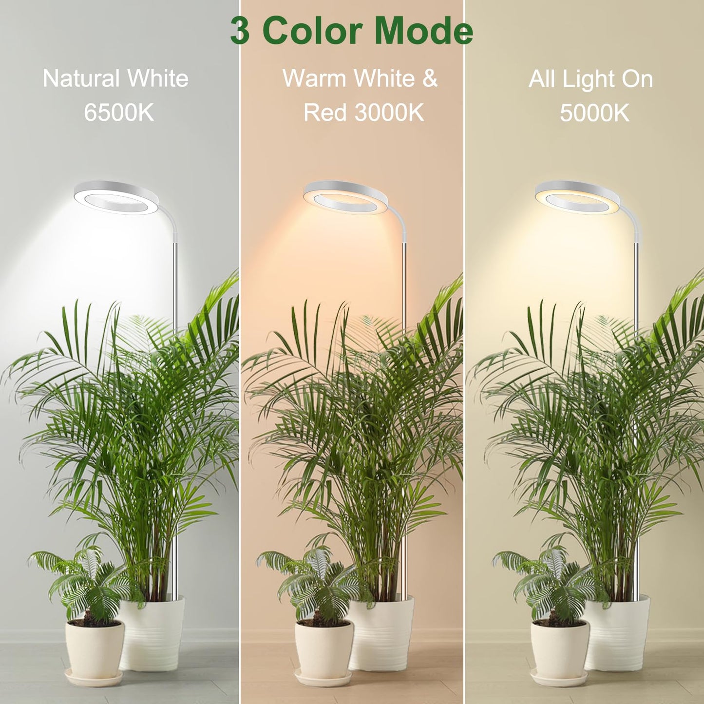 wolezek 80 LEDs Grow Light, 65in Grow Lights for Indoor Plants Full Spectrum, 3 Colors Plant Lights Indoor with 360?Gooseneck, 6/12/16H Timer, 5