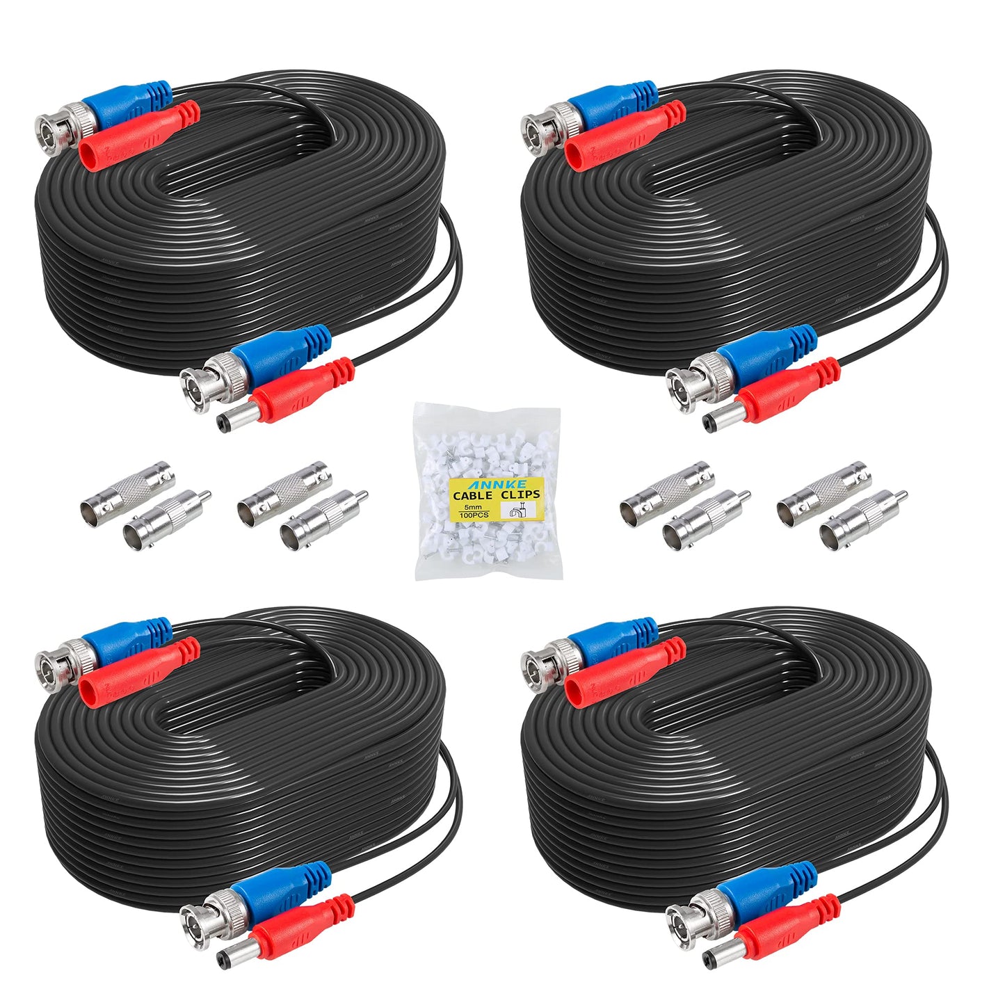 ANNKE 4 Pack 30M/100ft All-in-One BNC Video Power Cables, Extension Surveillance Camera Cables for CCTV Security DVR System Installation, 8 x BNC