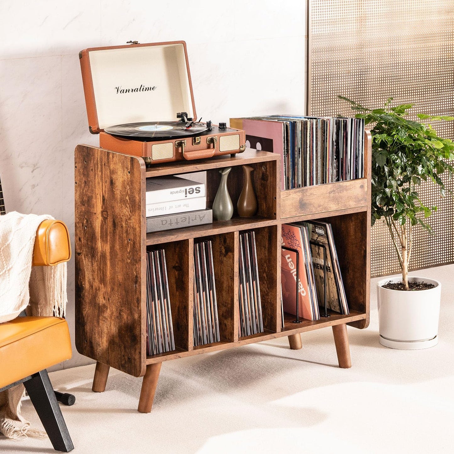 UODERS Record Player Stand, Large Record Player Table Cabinet with Open Vinyl Storage and Display Shelf Holds up to 350 Albums