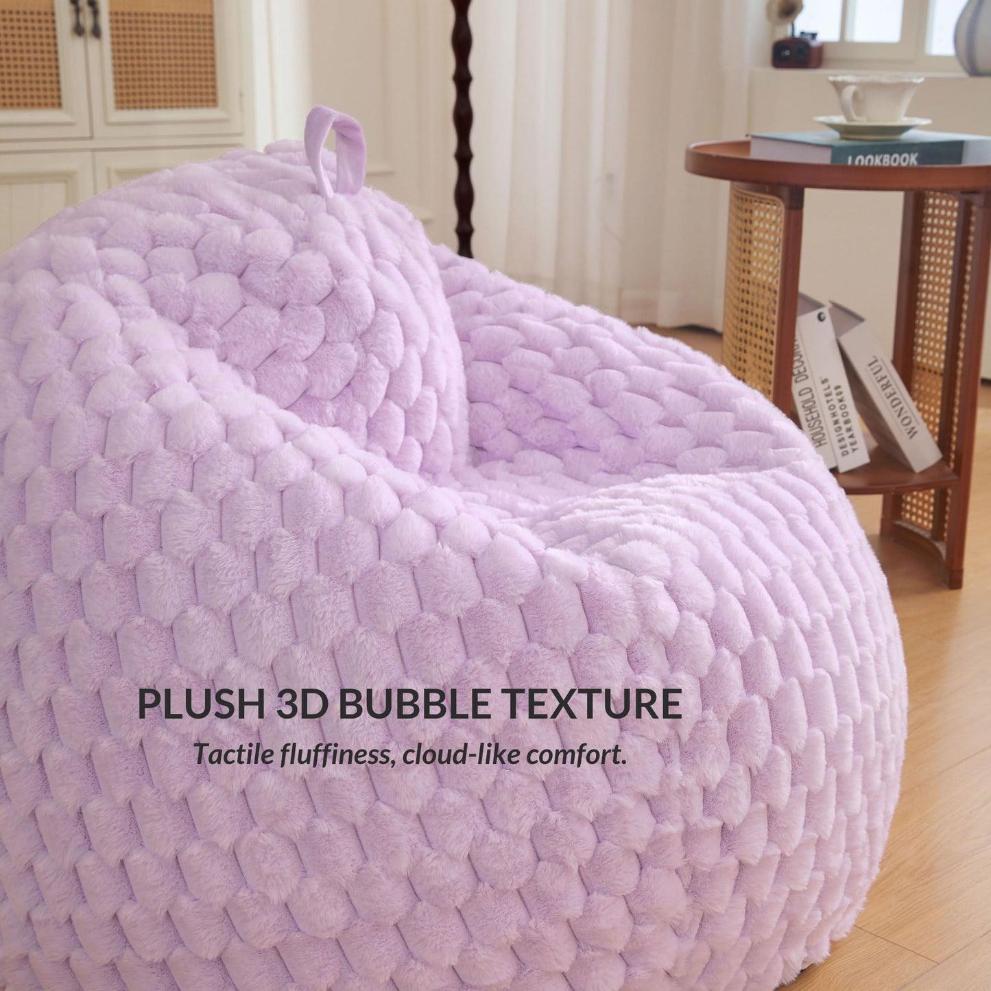 XeGe Bubble Kids Fluffy Faux Rabbit Fur Bean Bag Cover(No Filler), Lavender
