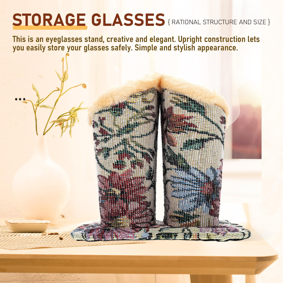 Operitacx Multi-Function Glasses Stand with Plush Lining Compact Decorative Eyeglass Holder for Household Desk Nightstand 5.12X4.72X4.72 Inches