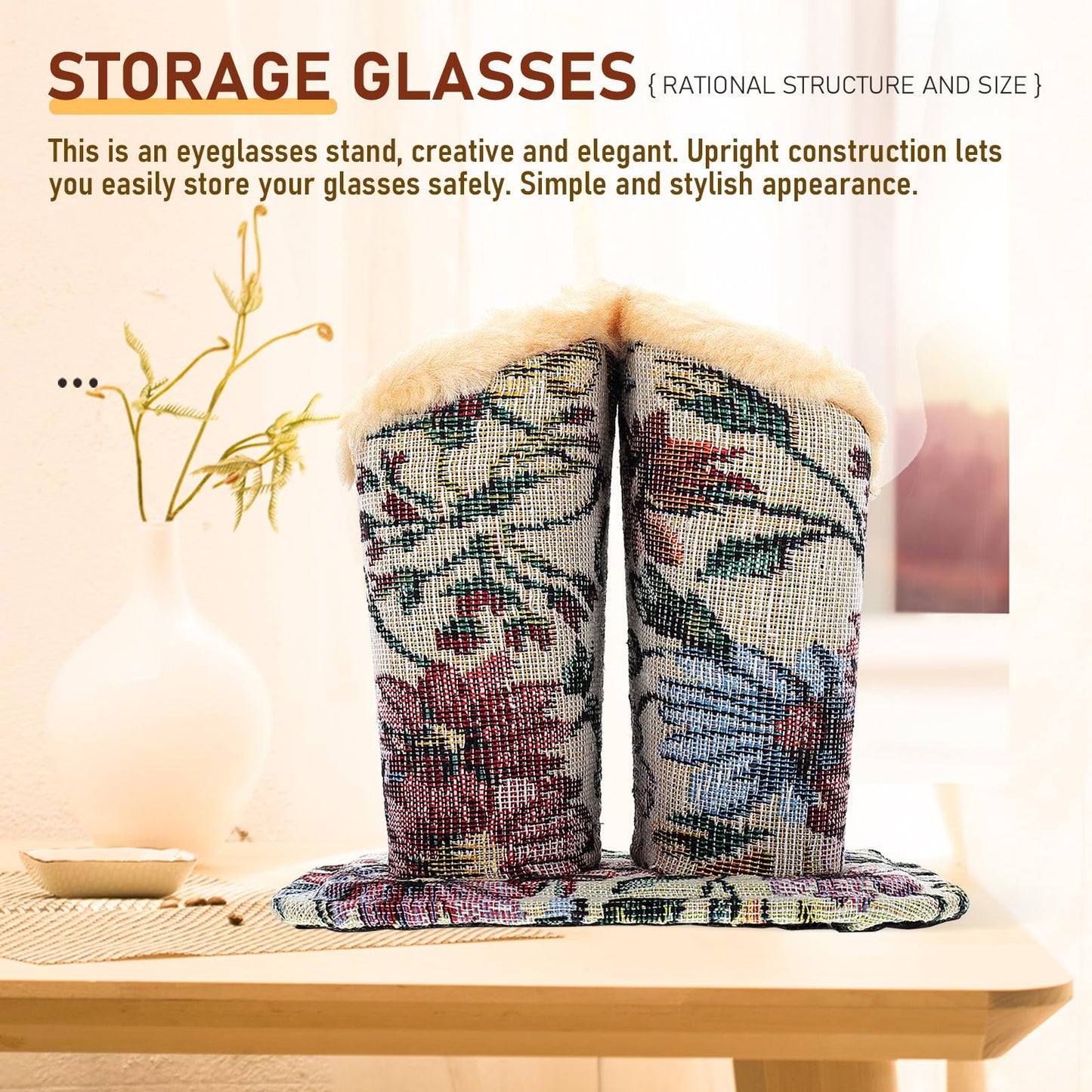 Operitacx Multi-Function Glasses Stand with Plush Lining Compact Decorative Eyeglass Holder for Household Desk Nightstand 5.12X4.72X4.72 Inches