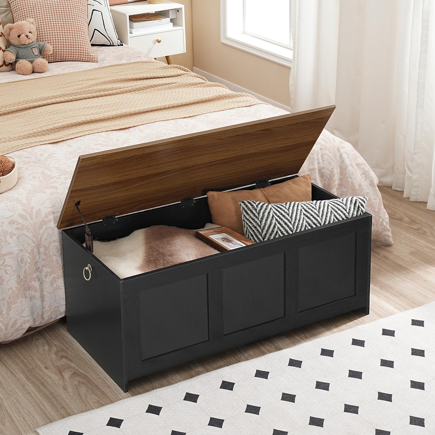 HOOBRO Storage Chest, Wooden Storage Bench, Wooden Storage Chest Trunk, Blanket Storage Box, Large Toy Chest, Shoe Storages Bench, 100 cm
