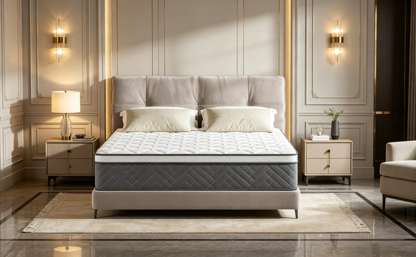 Zelmaron Double Mattresses, 12 Inch Innerspring Hybrid Mattress 4FT6 with Pocket Sprung & Breathable Foam - Medium Firm Mattress, Motion Isolation