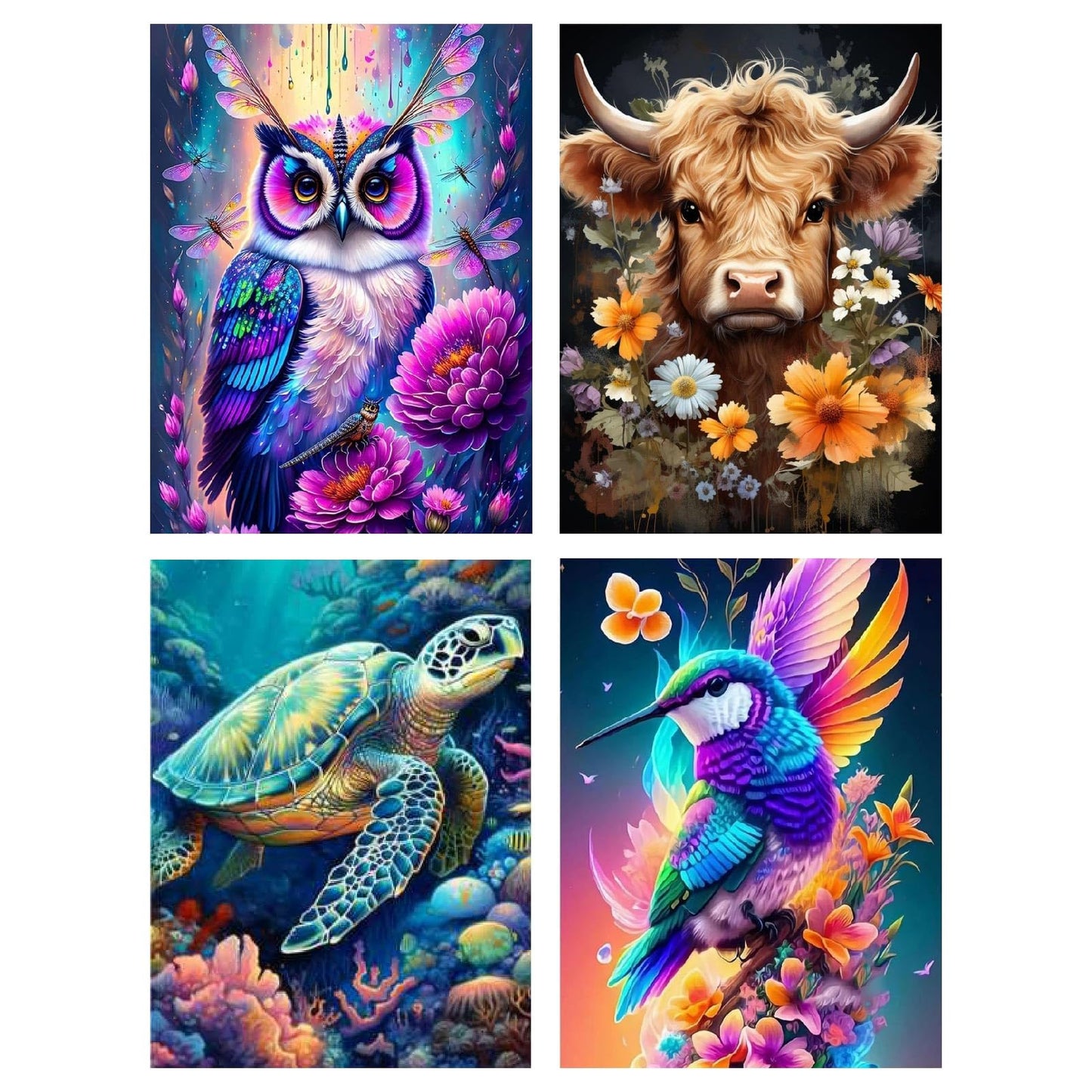 Mupmod 4 Packs Animal Cross Stitch Kits - Counted Stamped Cross-Stitch Hummingbird Needlepoint Counted Kits Beginners, Cow Embroidery Kit Arts and