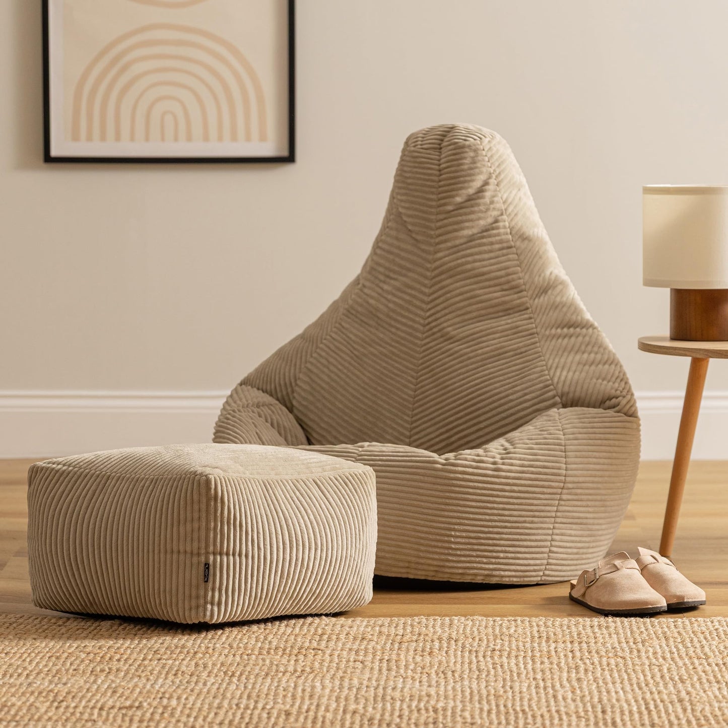 icon Dalton Cord Bean Bag & Footstool with Filling Included, Beige