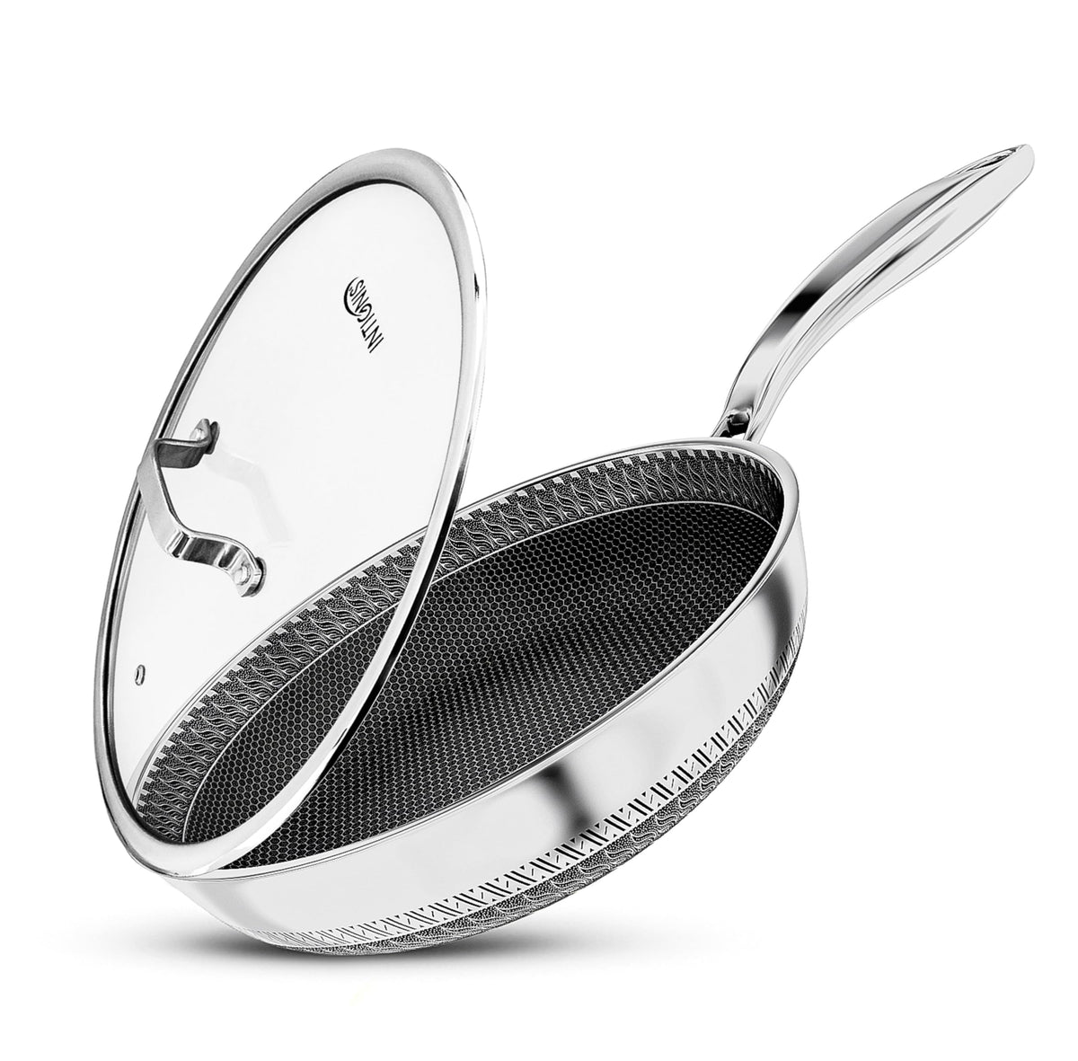 Premium Frying Pan with Lid  28 cm/ 11 Inches  Non-Stick | Scratch Resistant | Extra Deep Large | Chemical Free | Stainless Steel Skillet | Honey