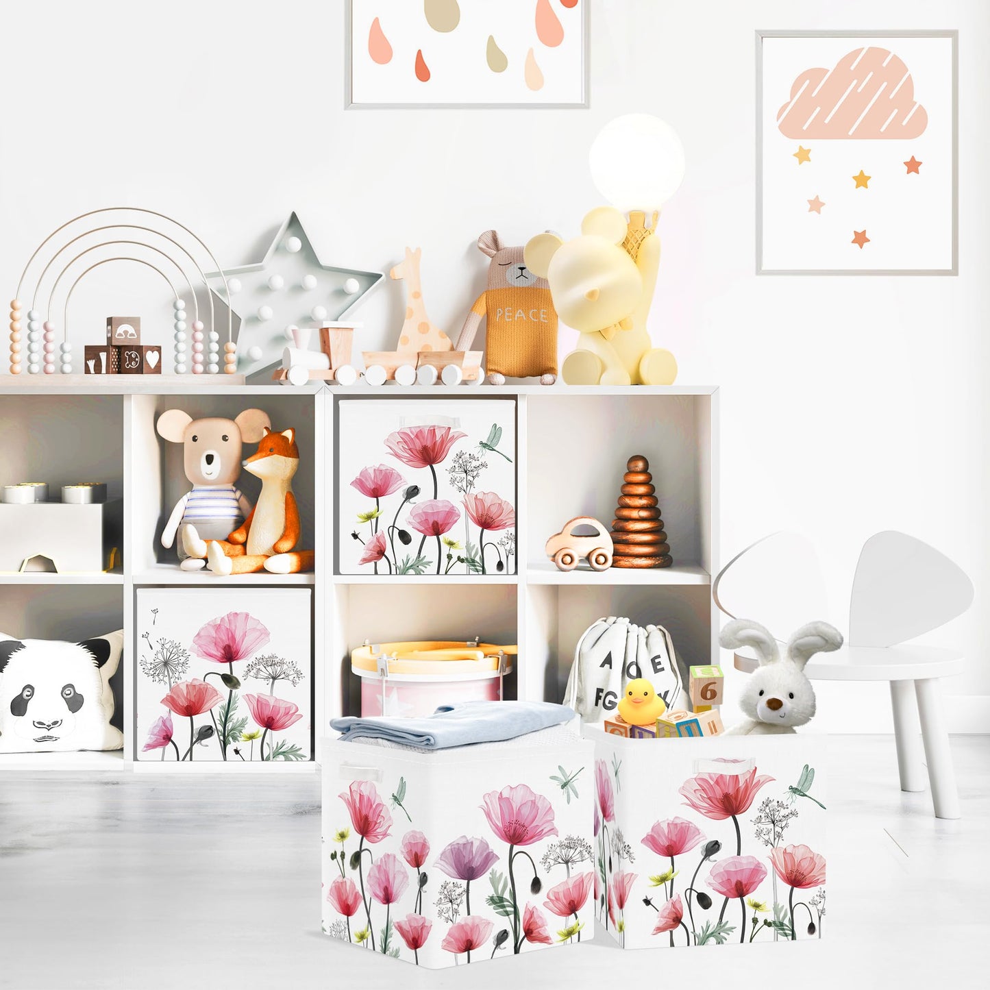 Clastyle 3 pcs Flowers Cube Storage Boxes for Shelves Kallax Boxes
