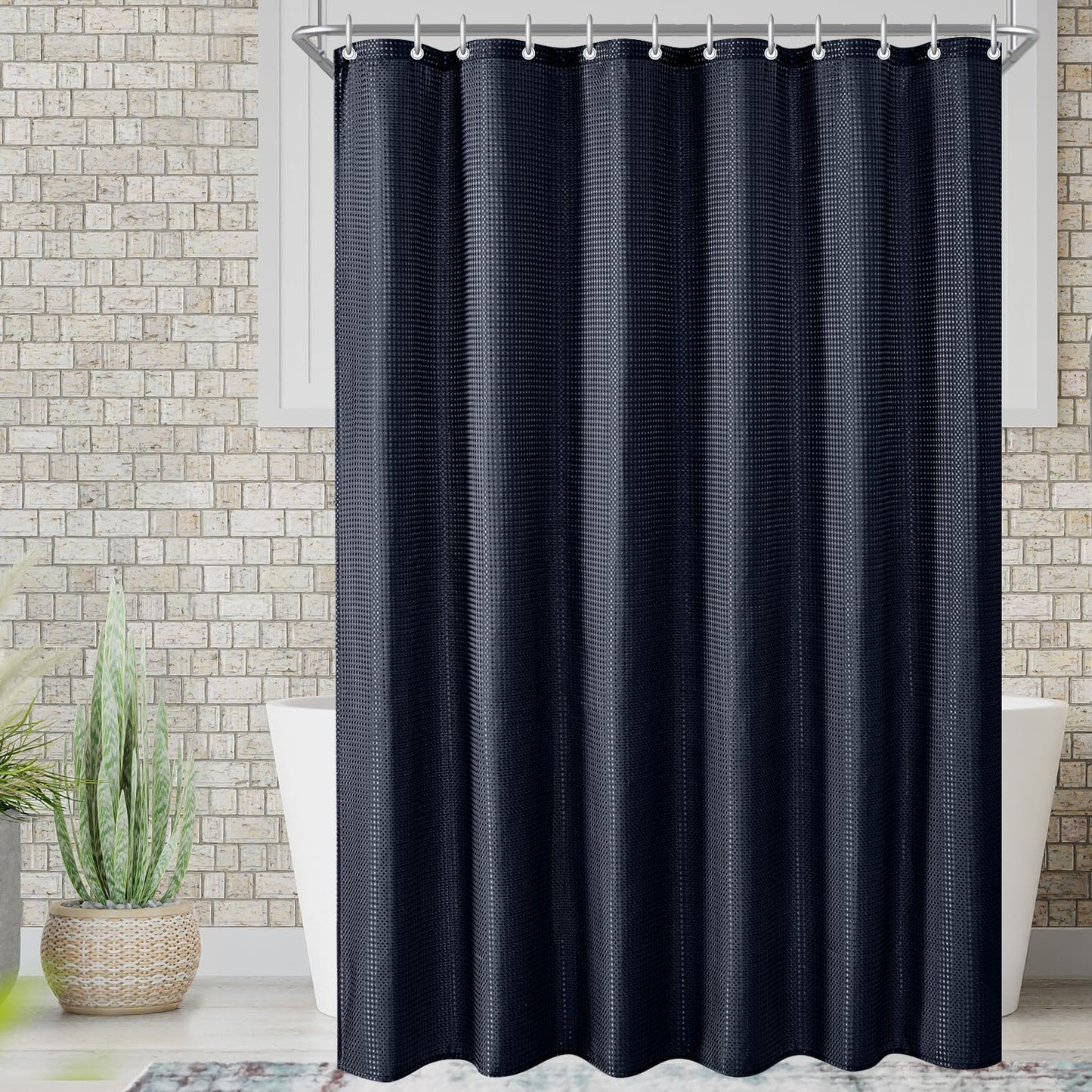 Lerores Shower Curtain, 180 x 200 cm, Waffle Man Blue, Weighted Hem, Anti-Mould Textile, Water-Repellent