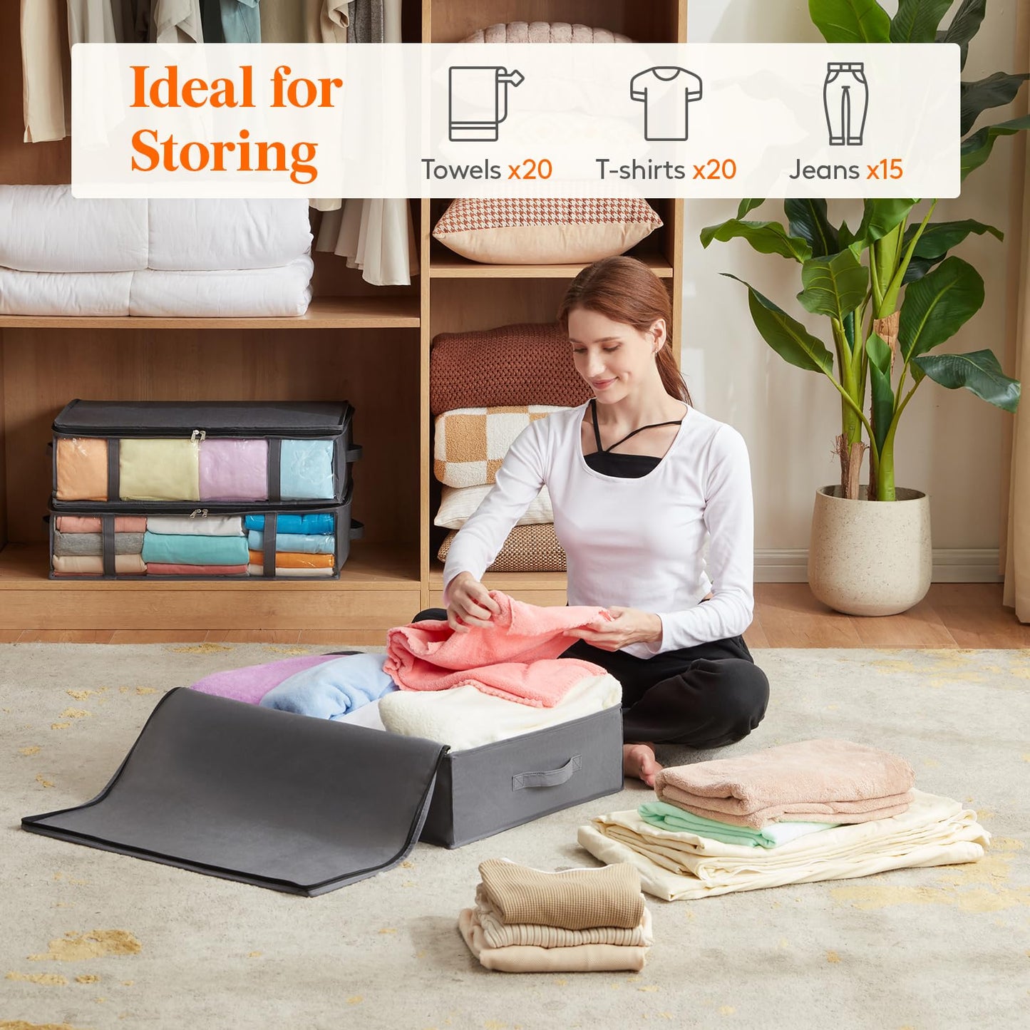 Lifewit 2 Pack Under Bed Storage,40L Clothes Storage Bags with Clear Window