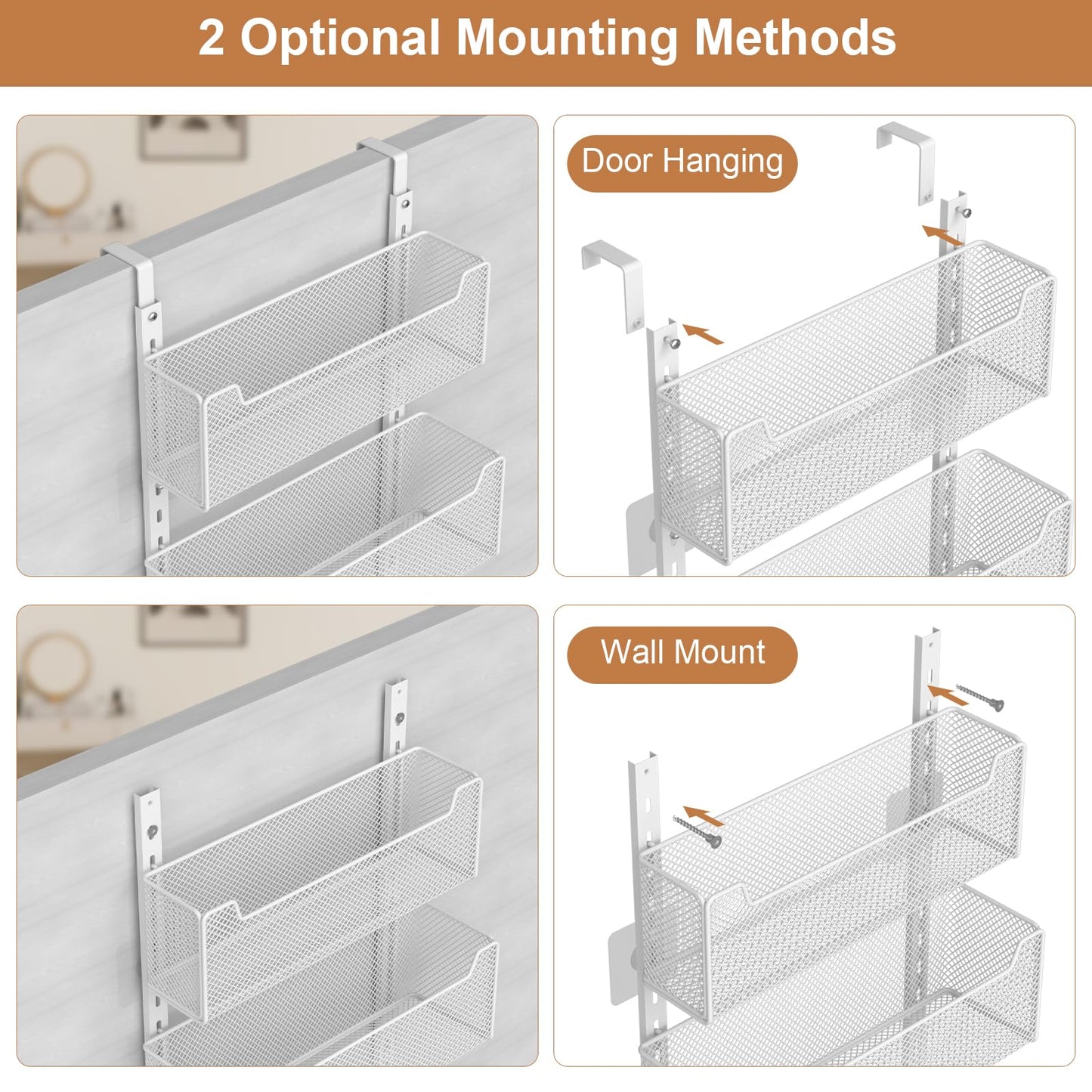 VyGrow Over The Door Storage, 8-tier Metal Door Organiser Hanging with Adjustable Baskets