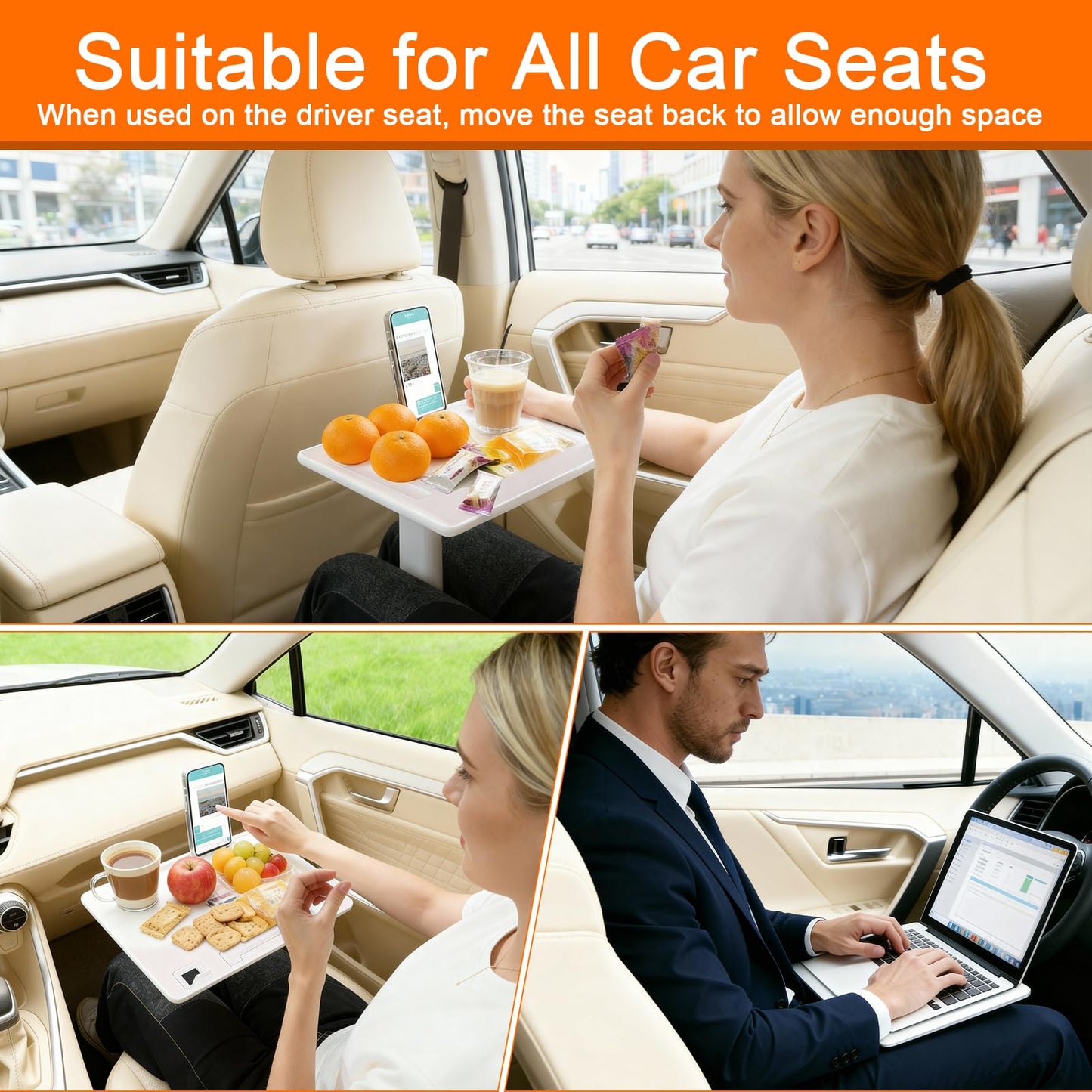 WODHMIEY Car Seat Tray Table Adjustable Travel Desk for Kids Adults Foldable Laptop Tablet Stand Multifunctional Car Lap Desk Front Rear Seats Work
