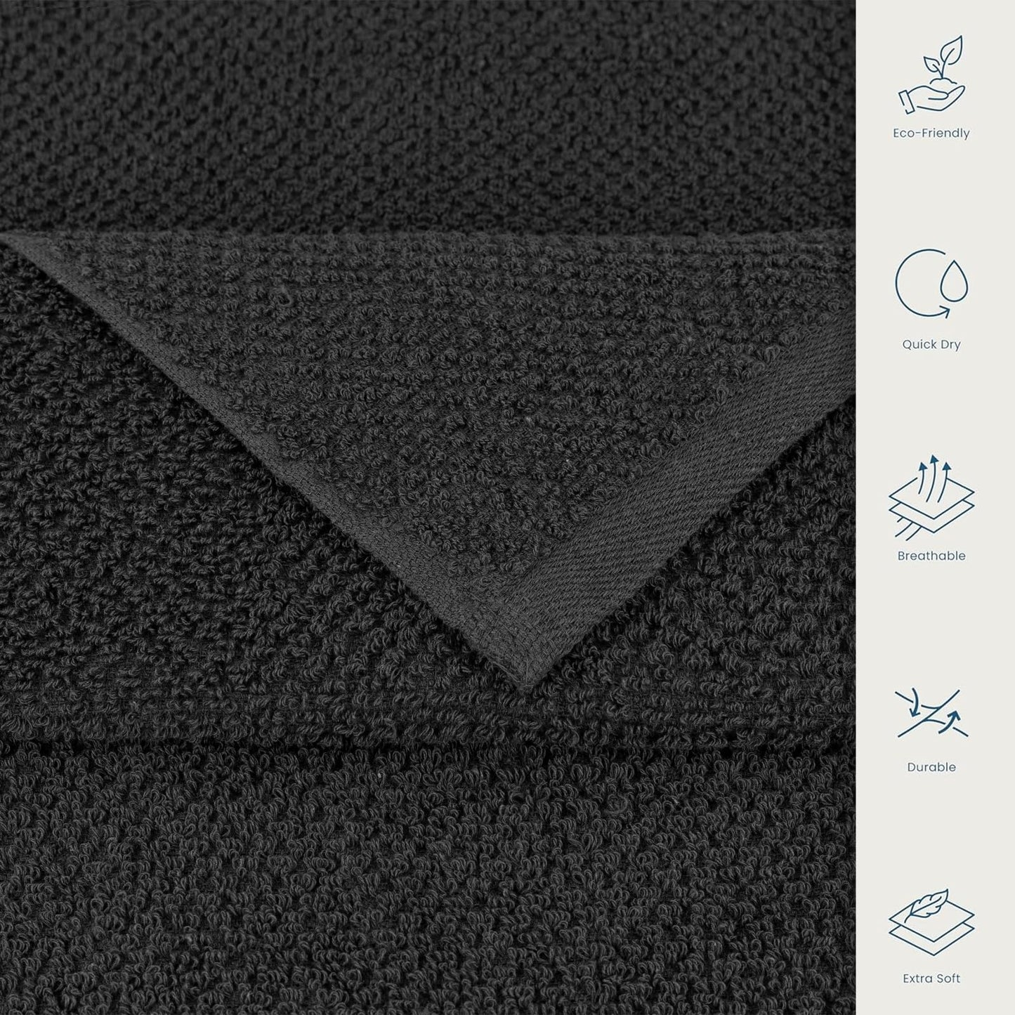 CASA COPENHAGEN Popcorn Textured 6-Piece Small Bath Towel Set - Pine Grey, 550 gsm, 6-piece small bath towels, cotton towels for rough and tough use