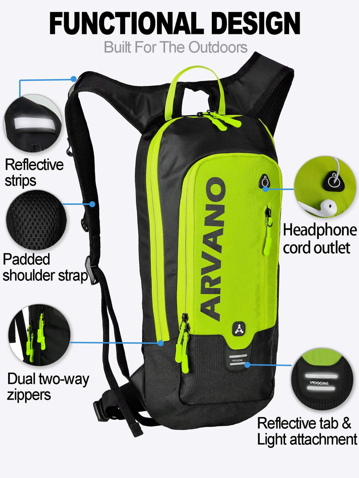 Arvano Hydration Backpack Lightweight Cycling Backpack with Water Bladder, 6L Water Rucksack for for Men Women Skiing Mountain Biking Hiking