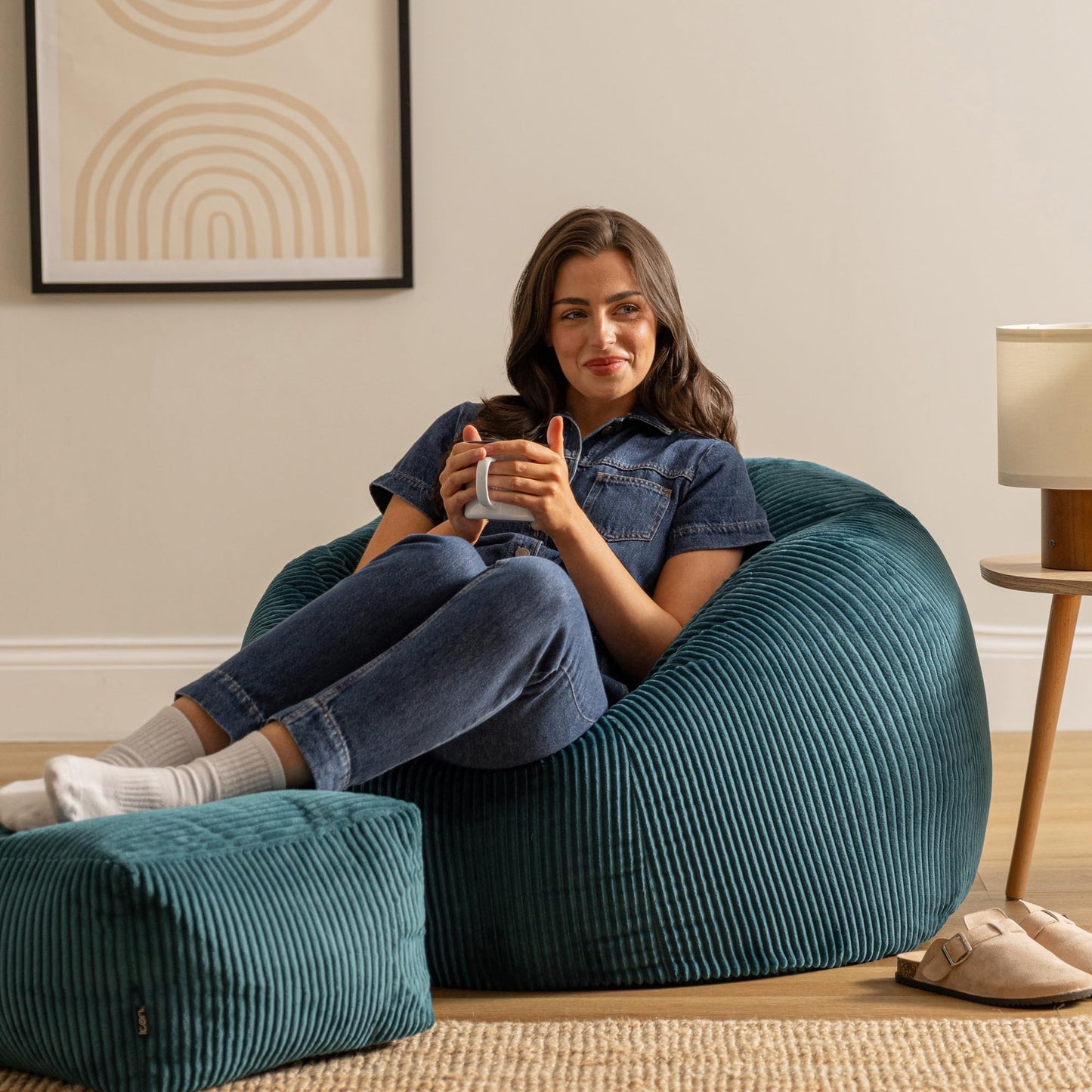 icon Kingston Cord Bean Bag & Footstool with Filling Included, Teal