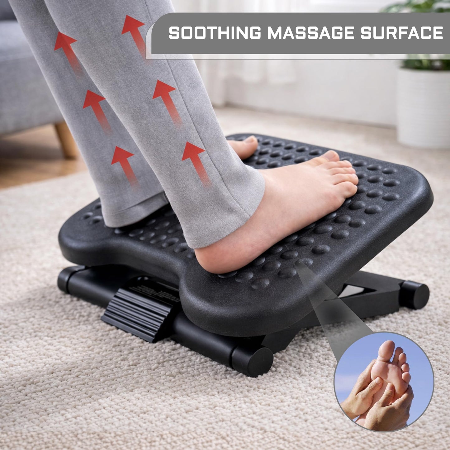 Adjustable Footrest Under Desk – Ergonomic Office Foot Rest with Massage Surface – Anti Slip Foot Stool for Home & Office