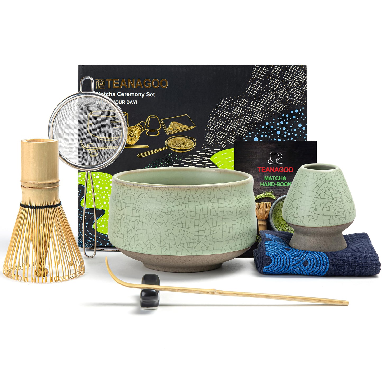 TEANAGOO Matcha Set, 7 Pcs Matcha Kit for Ceremony, Matcha Whisk Set, Ceramic Matcha Bowl, Matcha Tea Set for Making Breakfast/Matcha Latte, Bamboo