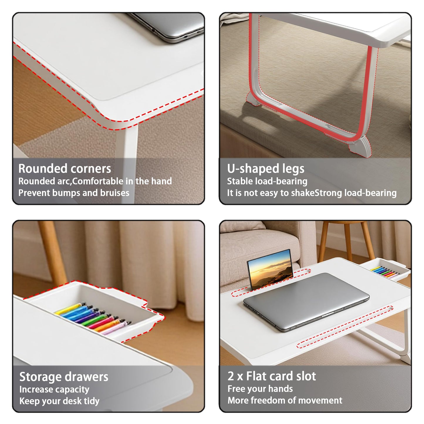 Lap Desk, Bed Table with Drawer, for Laptop, Reading, Writing, Eating & Watching Movies on Bed, Sofa, or Floor, Office and Home (White)
