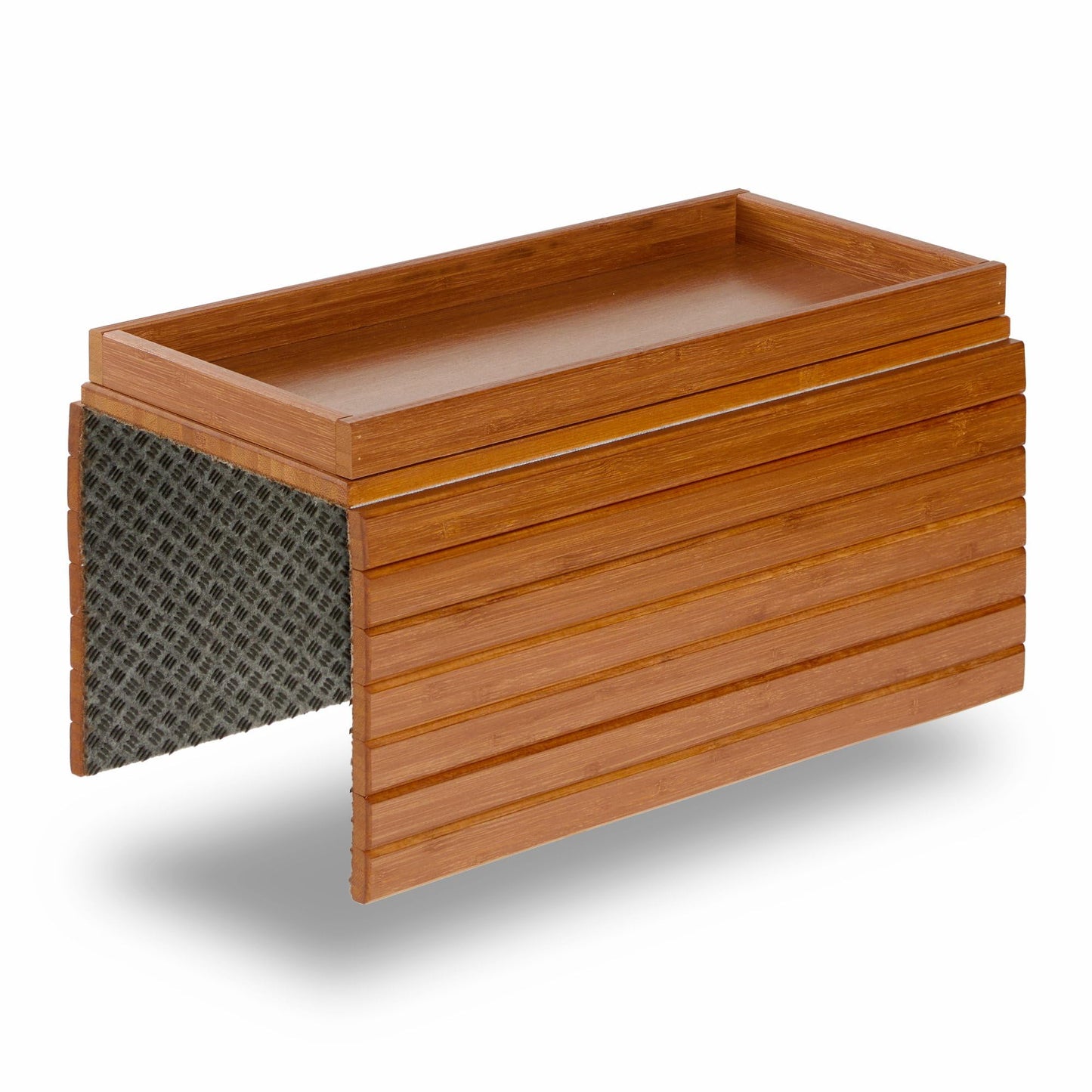 DETOR Sofa Arm Tray with Spacious 31.5 × 14 cm Storage Box, Acacia Stained Bamboo Finish, Enhanced Non-Slip Felt Base, Fits Armrests 15.5 cm and Wider