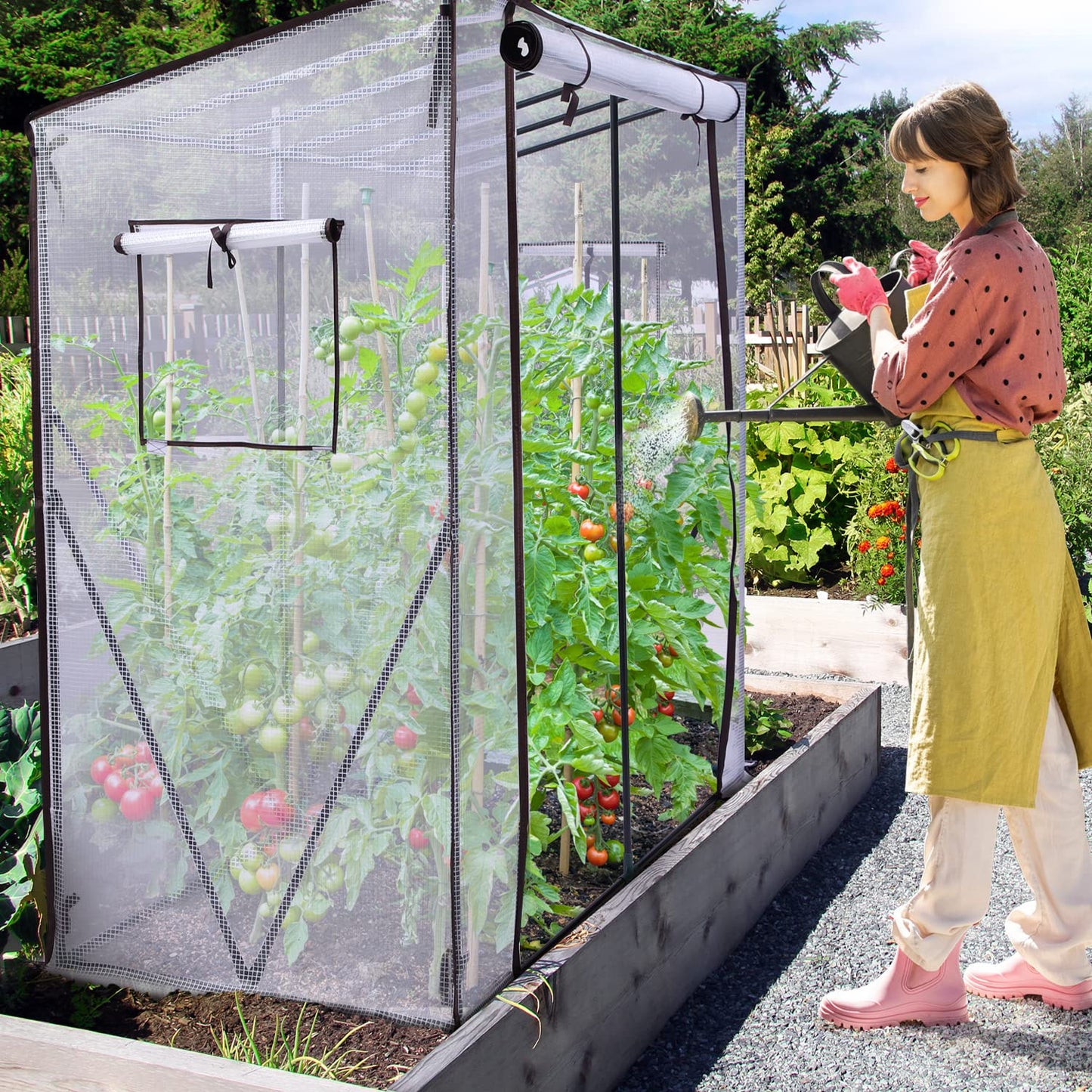 Ohuhu Walk In Greenhouse for Outdoors: Portable Green House Heavy Duty with Roll-Up Zippered Door PE Cover, Tall Plastic Greenhouses for Outside