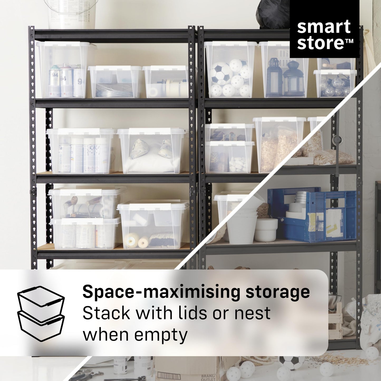 SmartStore - 4x Plastic Storage Box with Lid Classic 8L (34x25x16cm) |Plastic Storage Drawers with Lid|Food-Safe Material|Kitchen &