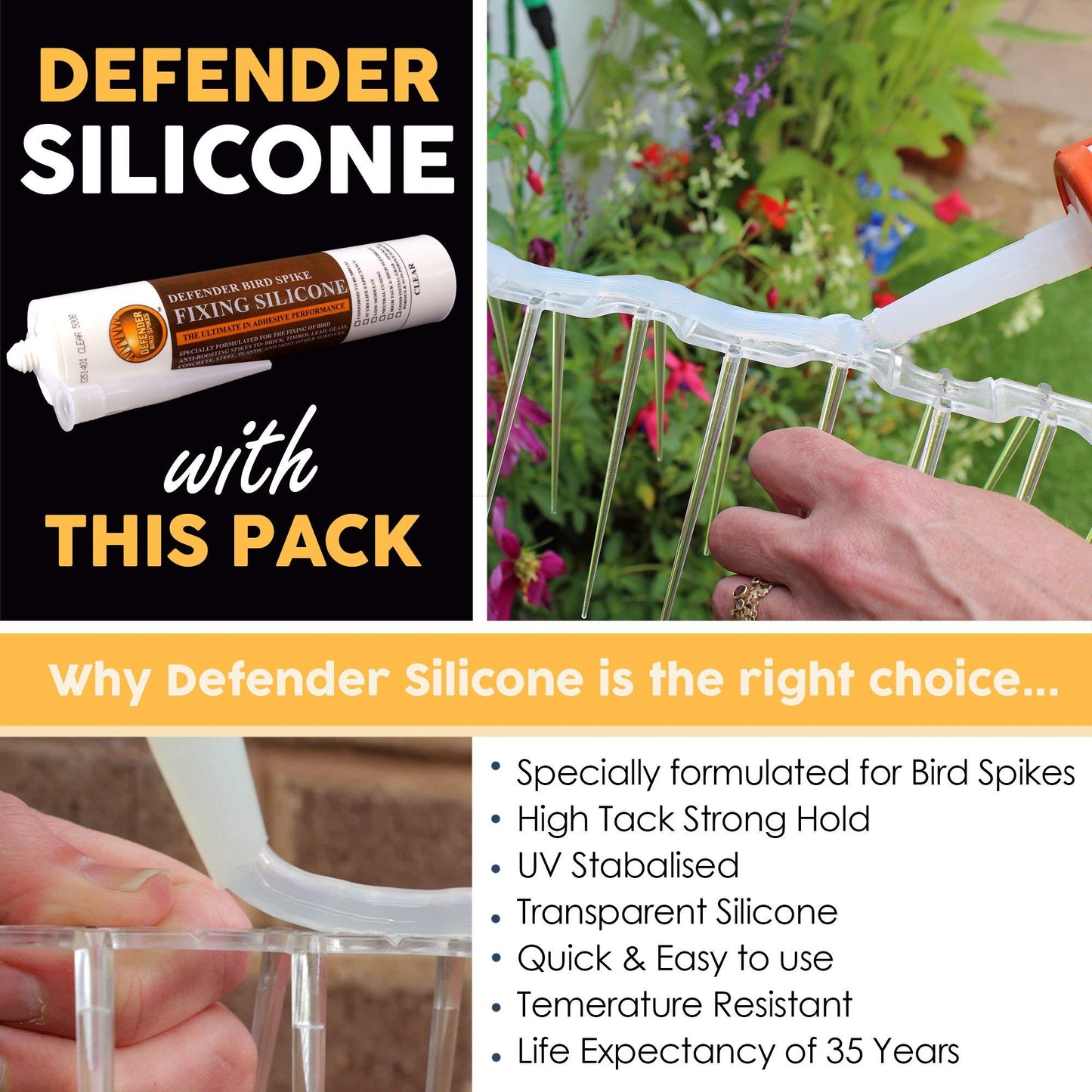 Defender Bird Spikes | Wide Plastic | Glue | Guide | 6 Metre | Various Size Packs