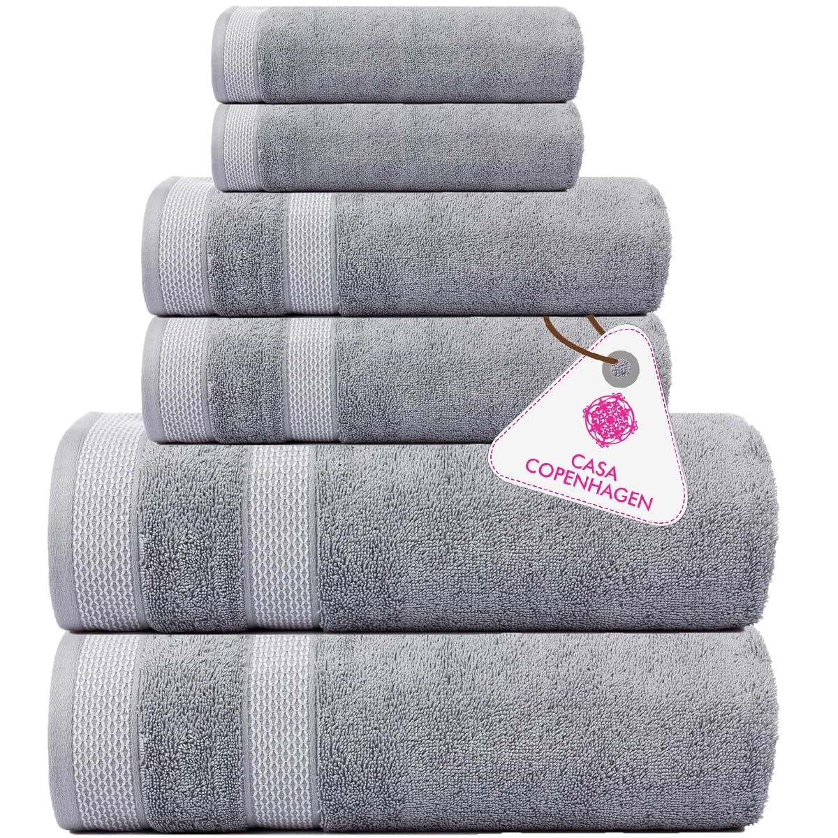 CASA COPENHAGEN Solitaire Towel Set, designed in Denmark, 600 g/m², Hotel & Spa, Kitchen & Bathroom, 6-piece set with 2 bath towels, 2 hand towels