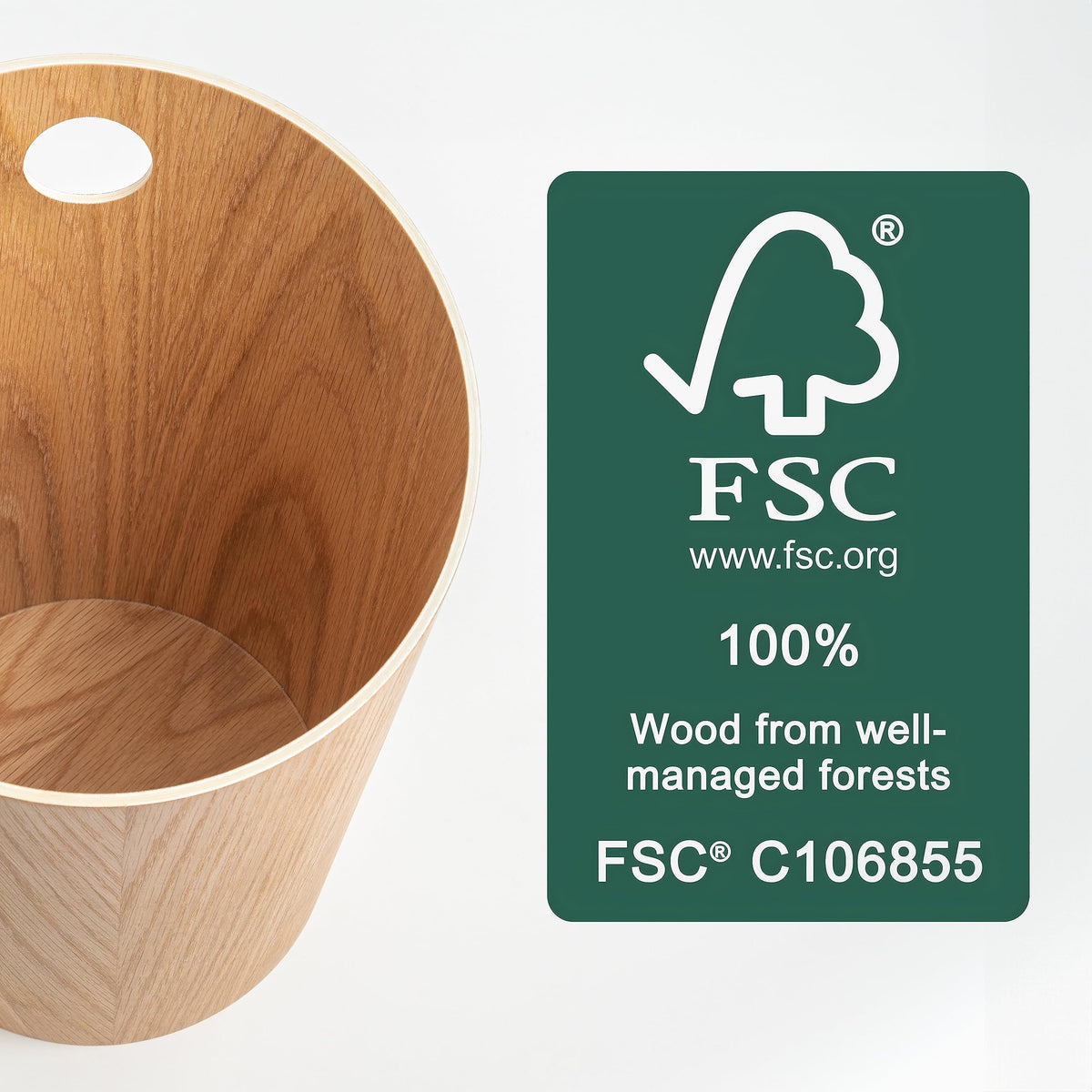 Kazai. Design Paper Bin 'Bennet' | Unique Waste Paper Basket for Office, Bedroom, Children's Room, and More | Office Bin Made of Real Wood Veneer |