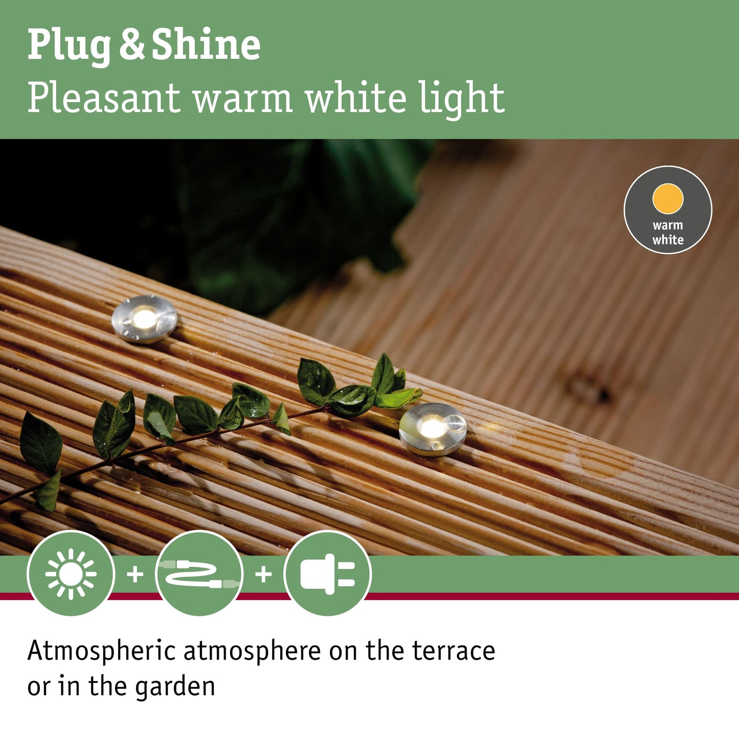 Paulmann 93694 Outdoor Plug & Shine recessed Lighting Extension Set MicroPen II 5x0.22W IP67 3000K Stainless Steel, Silver