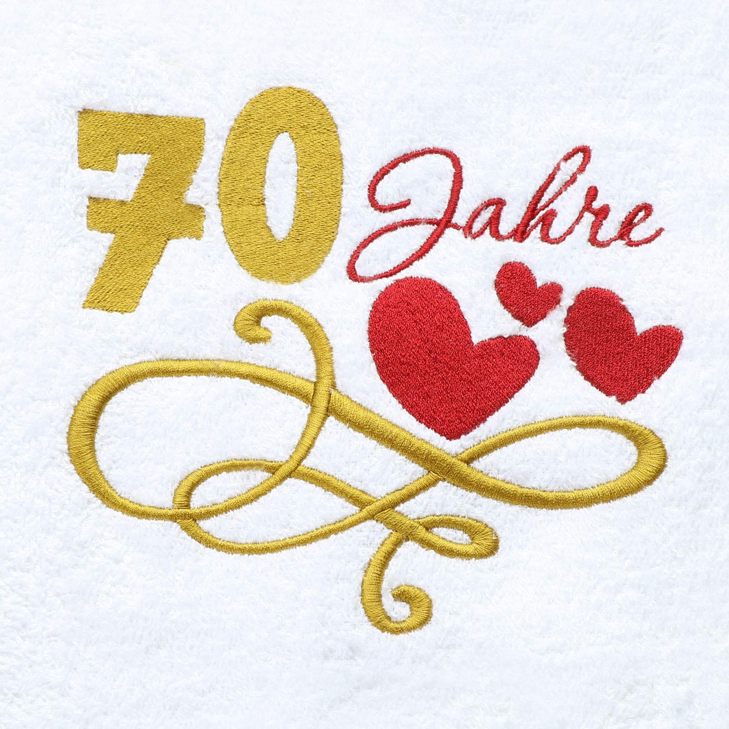 Gift Towel for 70th Birthday with Embroidered Hearts and 70 Years for Women and Ladies - 70th Anniversary Gift Idea