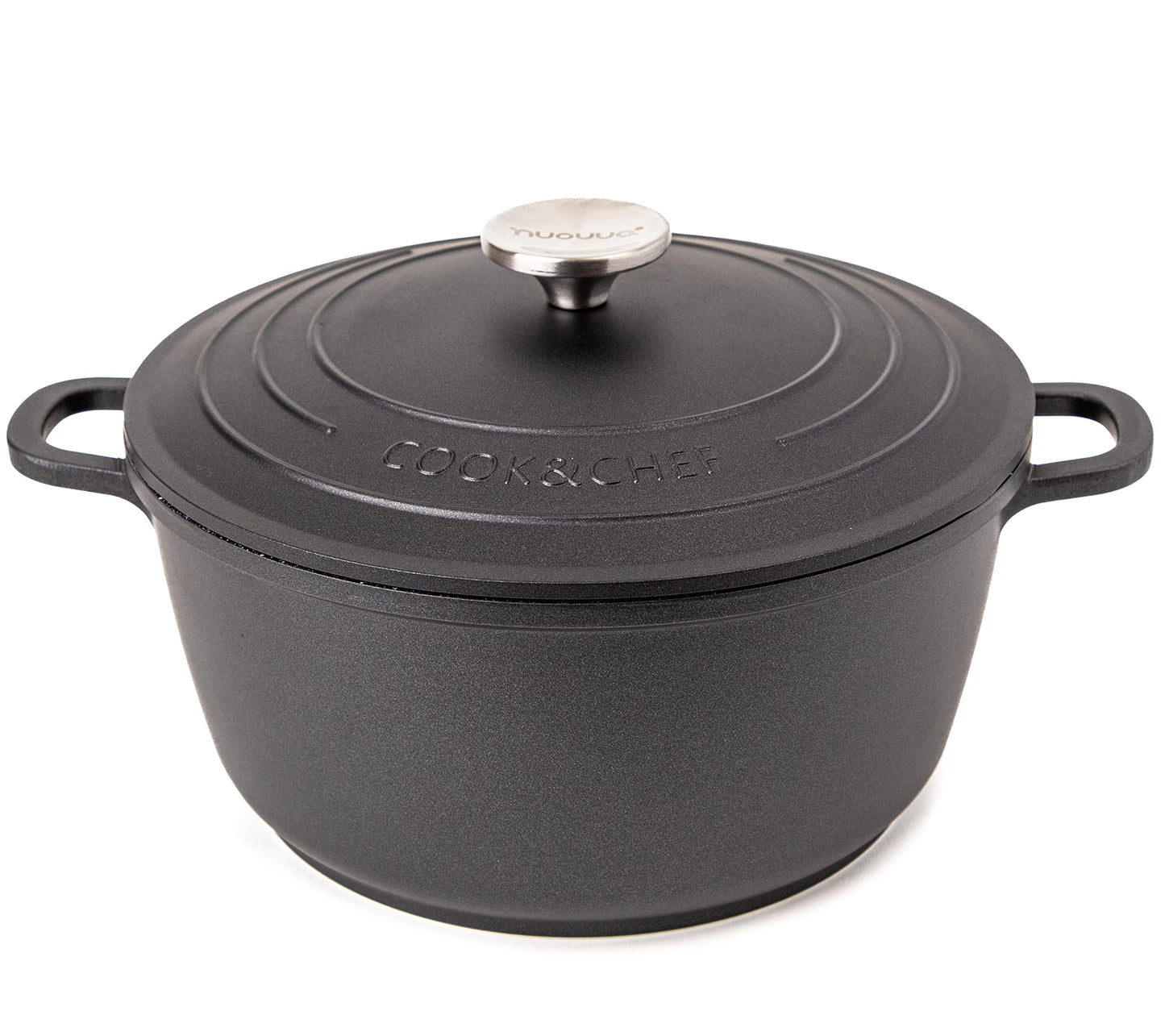 Non-Stick Aluminium Pot with Lid  Sturdy Deep Dutch Oven  Casserole Pot with Ergonomic Handles  4L, 24cm Oven Safe Cooking Pot  by Nuovva