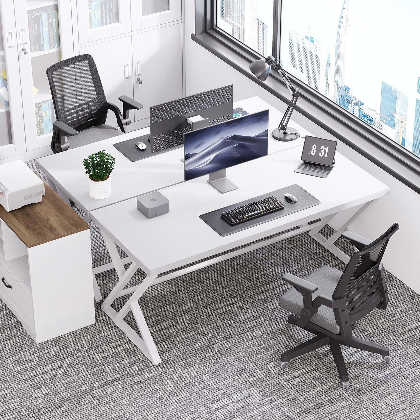 LVB Computer Desk Gaming Office Table long Desks for Home 140cm White Oak
