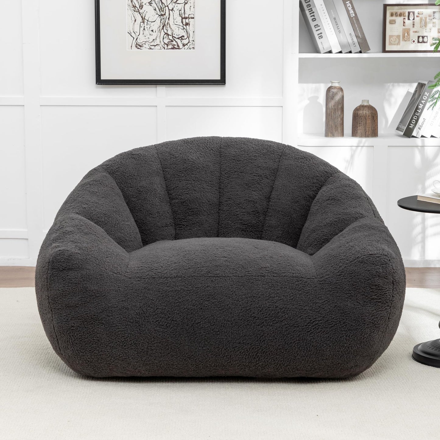 MINCETA Bean Bag Chairs for Adults, Cozy Teddy Bean Bag Chair with Armrest, Oversized Dark Gray Beanbag Chair for Living Room, Bedroom
