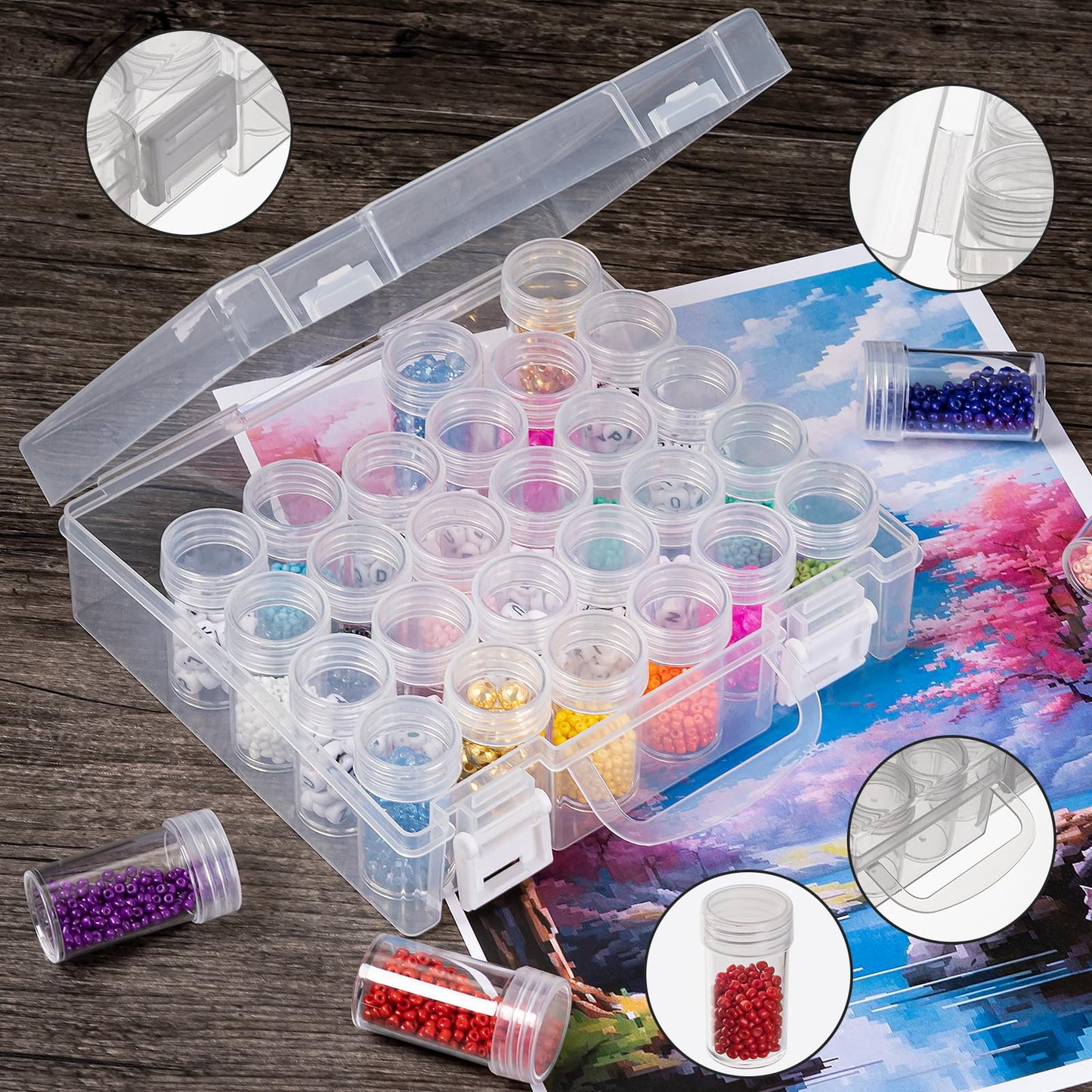 JIZIYRUO 30 Grids Diamond Painting Storage Boxes, Clear Plastic Bead Storage Organizer Box