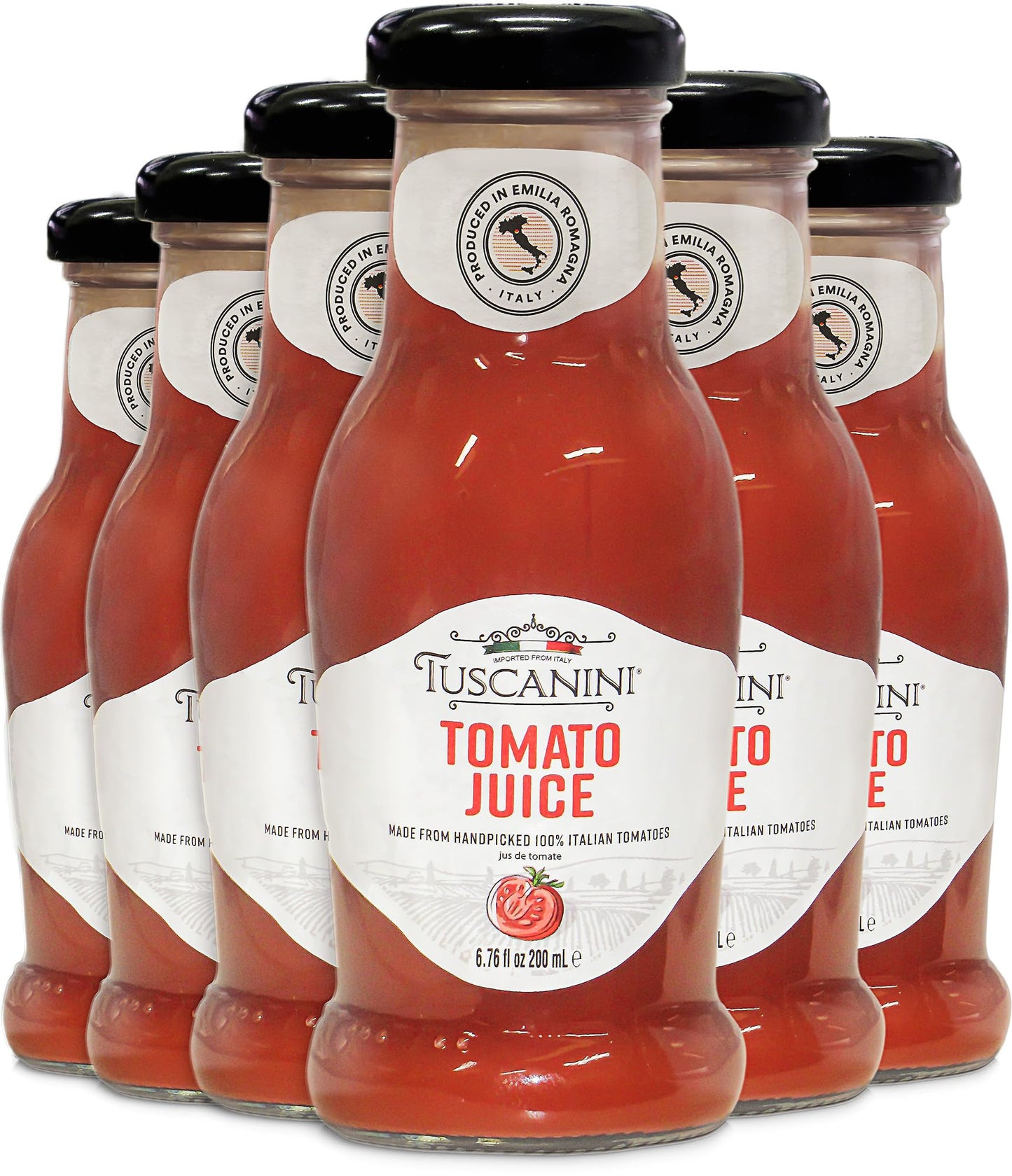 Tuscanini Premium Italian Tomato Juice, 200ml (Pack of 6) | Low Sodium Tomato Juice | Great for Cocktails | Non GMO Verified