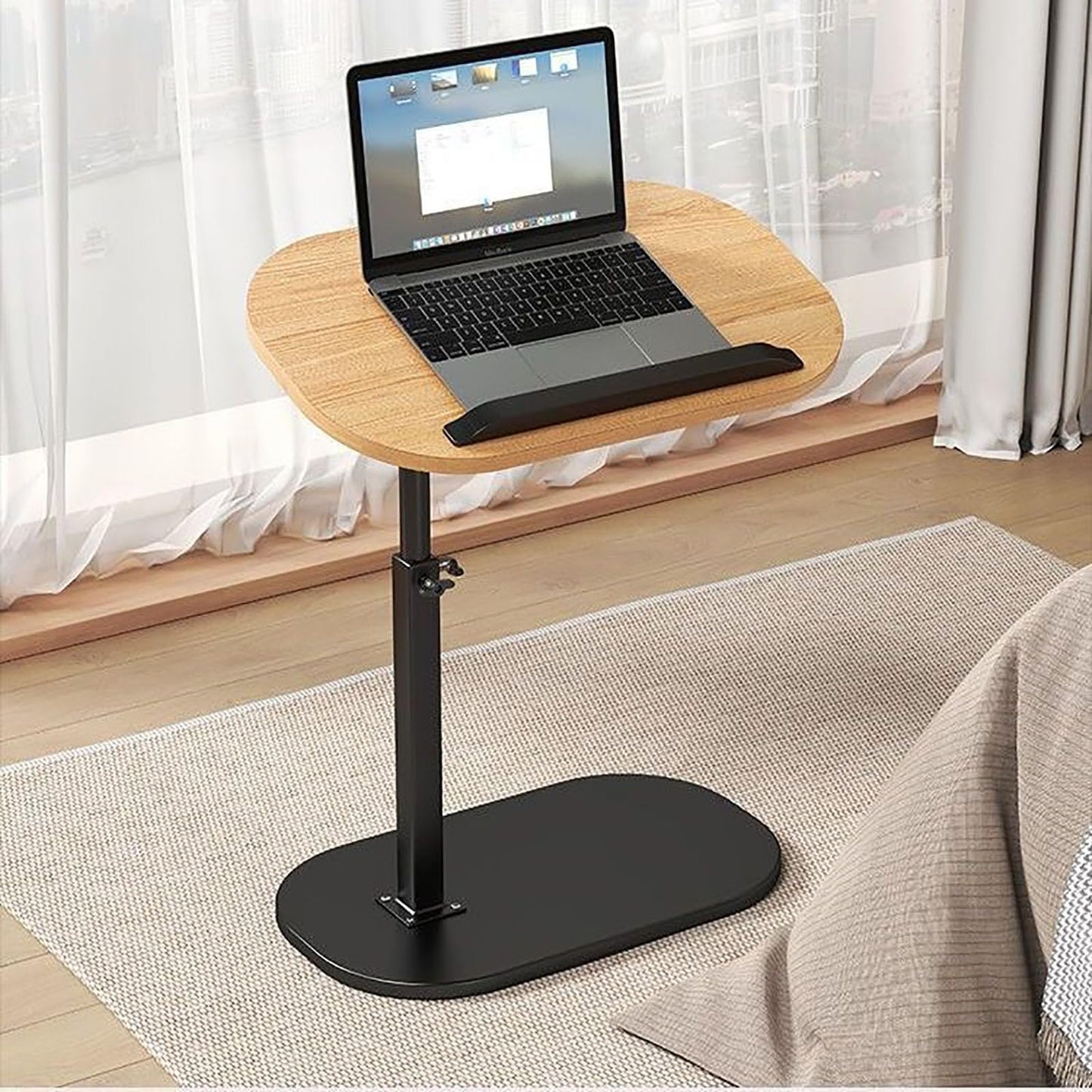 AHSBND Side Table Lifting Laptop Desk: C Shaped End Tables Adjustable Height 360° Swivel Tabletop That Slide Under Bedside Nursing for Coffee Couch