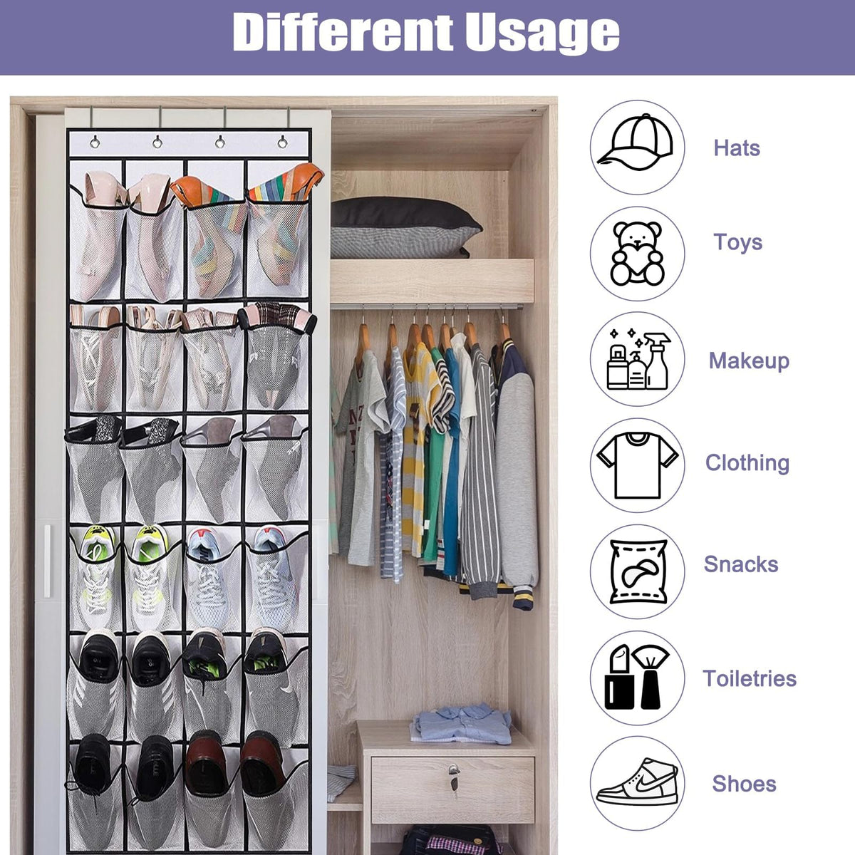 BONAVCY Over the Door Shoe Storage, Hanging Shoe Rack with 24 Mesh Pockets