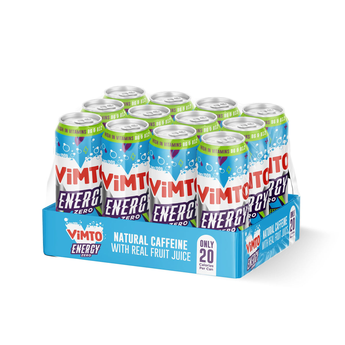 Vimto Original Energy Drink 500ml Cans (12 Pack) ? No Added Sugar, Real Fruit Juice, Natural Caffeine & B Vitamins ? Fruity Prime Energy Boost,