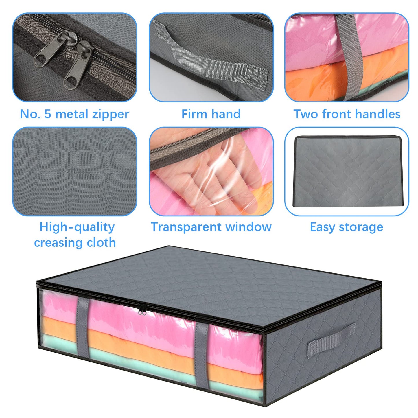 Opopark 2 Pack Underbed Storage Bags with Zips and Reinforced Handle