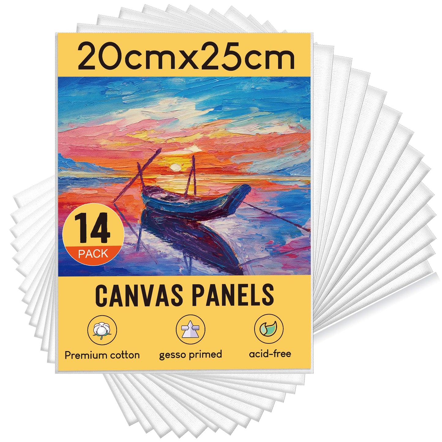 STATIONERY ISLAND Canvas for Painting 14Pcs, 20x25cm Small Canvas Boards 100% Cotton, Acid Free, Blank Canvas Panels for Acrylic Painting & Oil Paint,